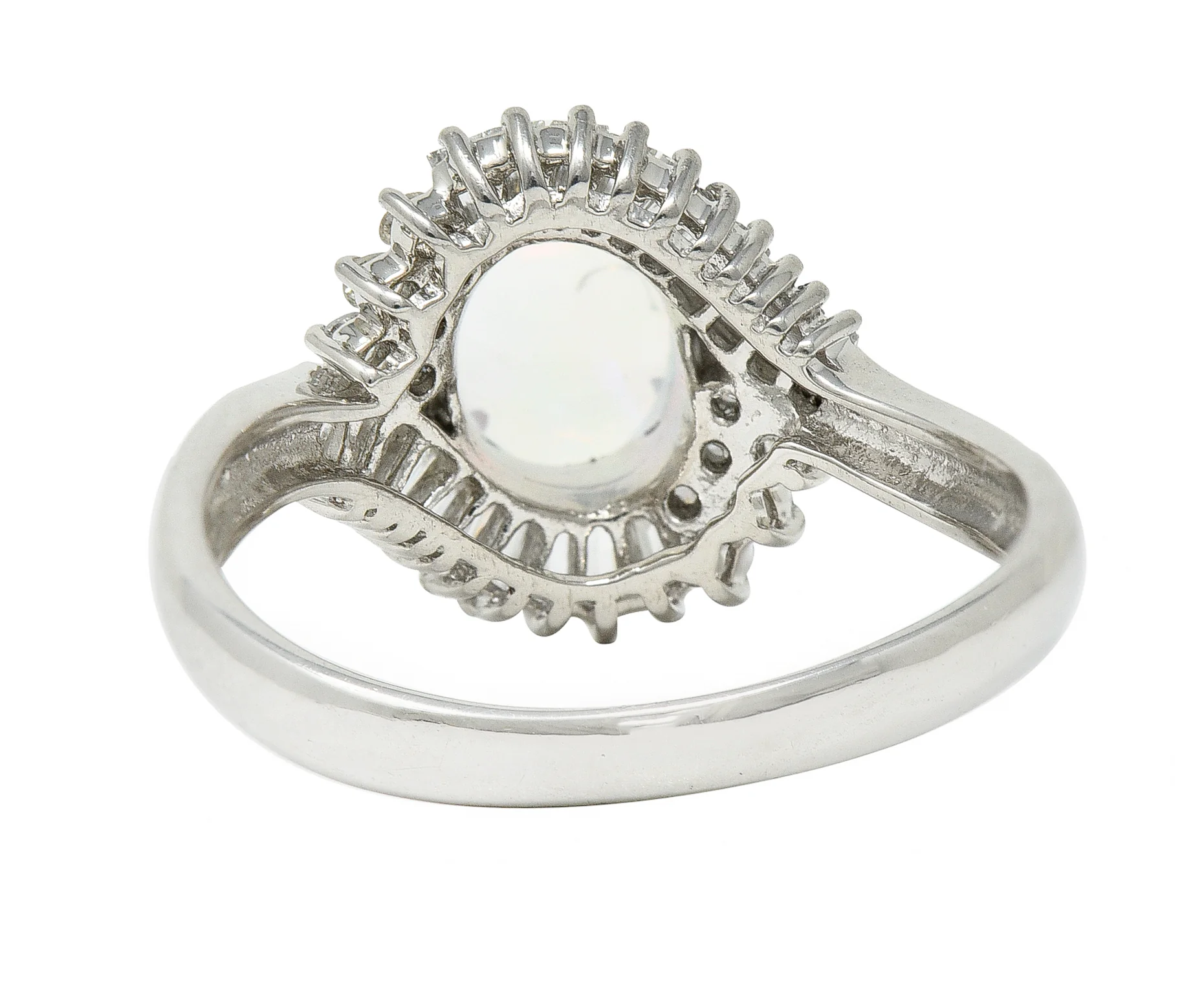 Contemporary Diamond Jelly Opal Platinum Swirl Bypass Cluster Ring - Image 4