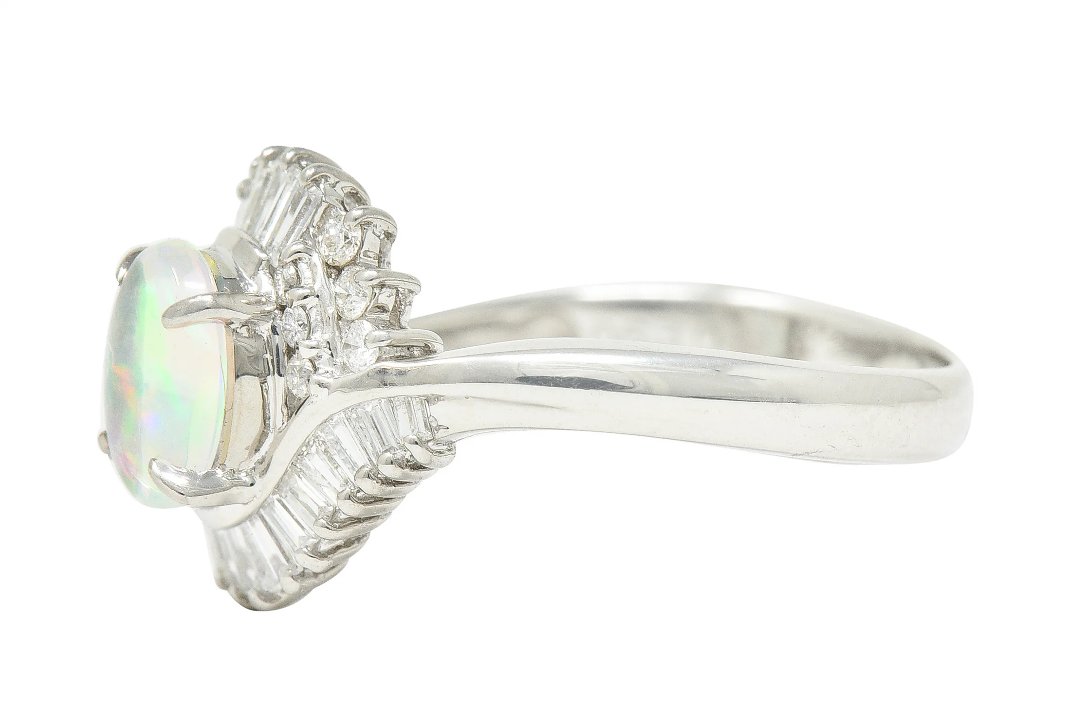 Contemporary Diamond Jelly Opal Platinum Swirl Bypass Cluster Ring - Image 5