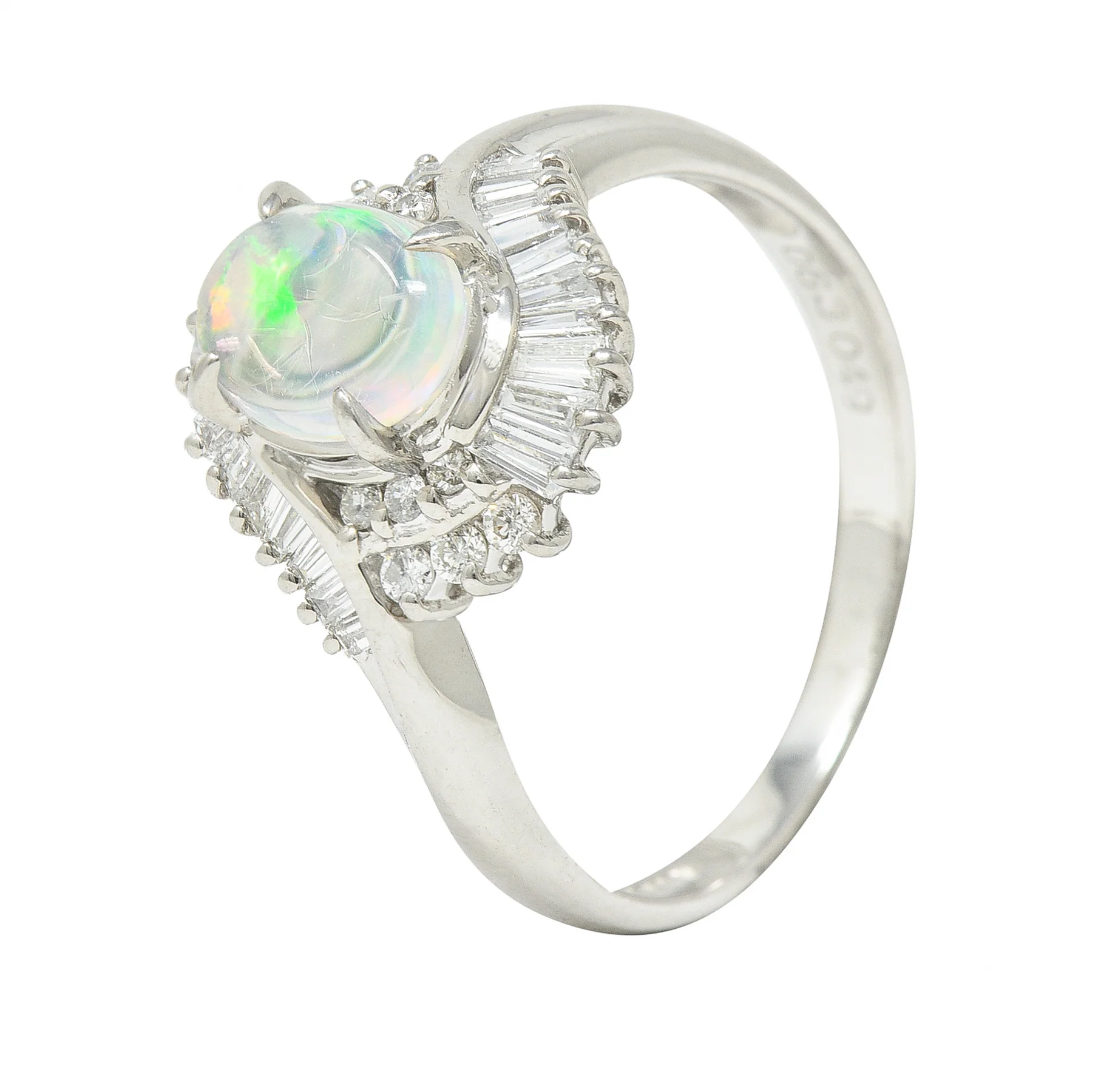 Contemporary Diamond Jelly Opal Platinum Swirl Bypass Cluster Ring - Image 8