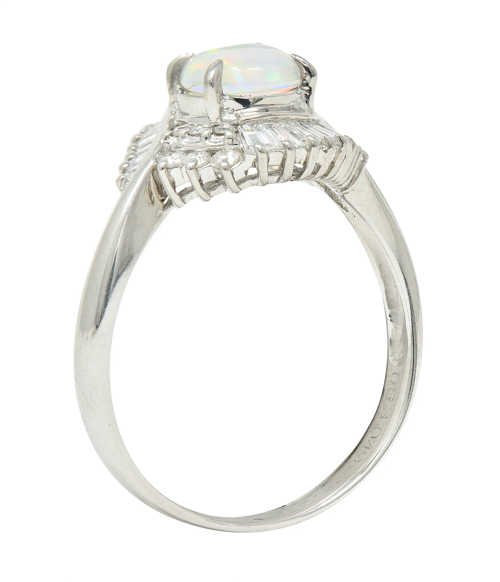 Contemporary Diamond Jelly Opal Platinum Swirl Bypass Cluster Ring - Image 9