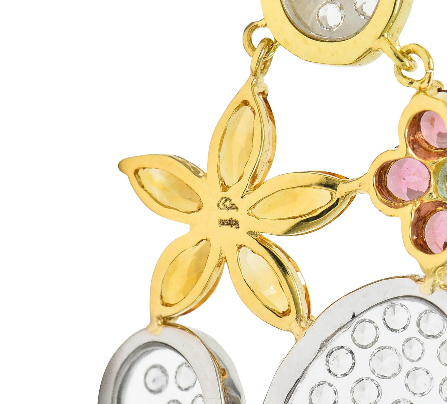 Contemporary Diamond Multi-Gem 18 Karat Two-Tone Gold Flower Butterfly Pendant Necklace - Image 10