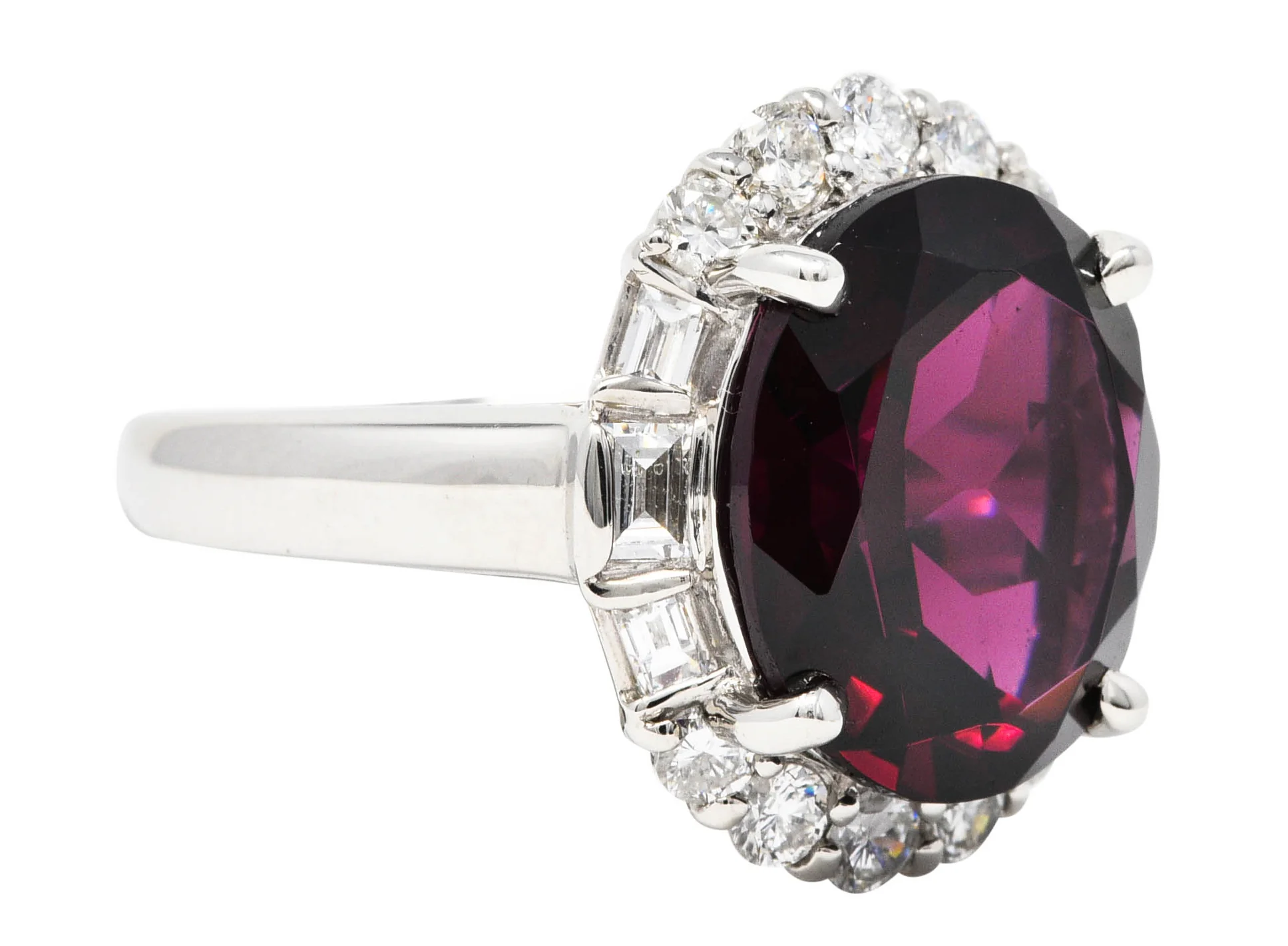 Contemporary Garnet Diamond Platinum Gemstone Cluster Ring - Image 2