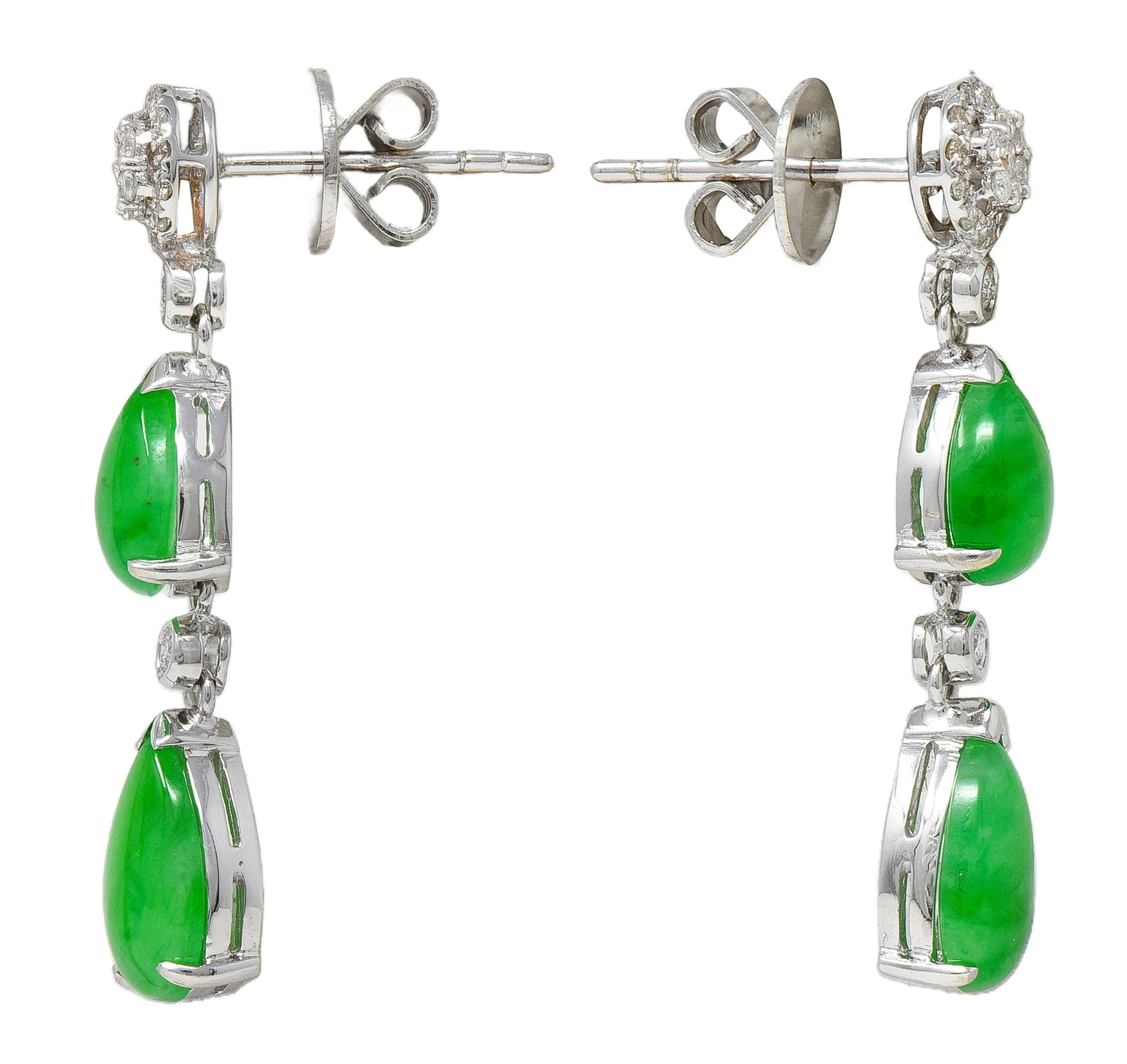 Contemporary Jade Diamond 18 Karat White Gold Drop Earrings - Image 3