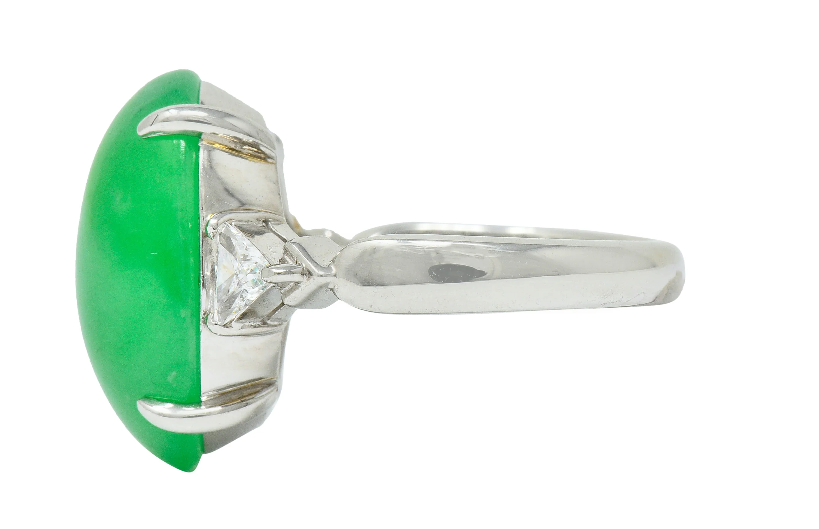 Contemporary Jade Diamond Platinum Cabochon Ring GIA - Image 5
