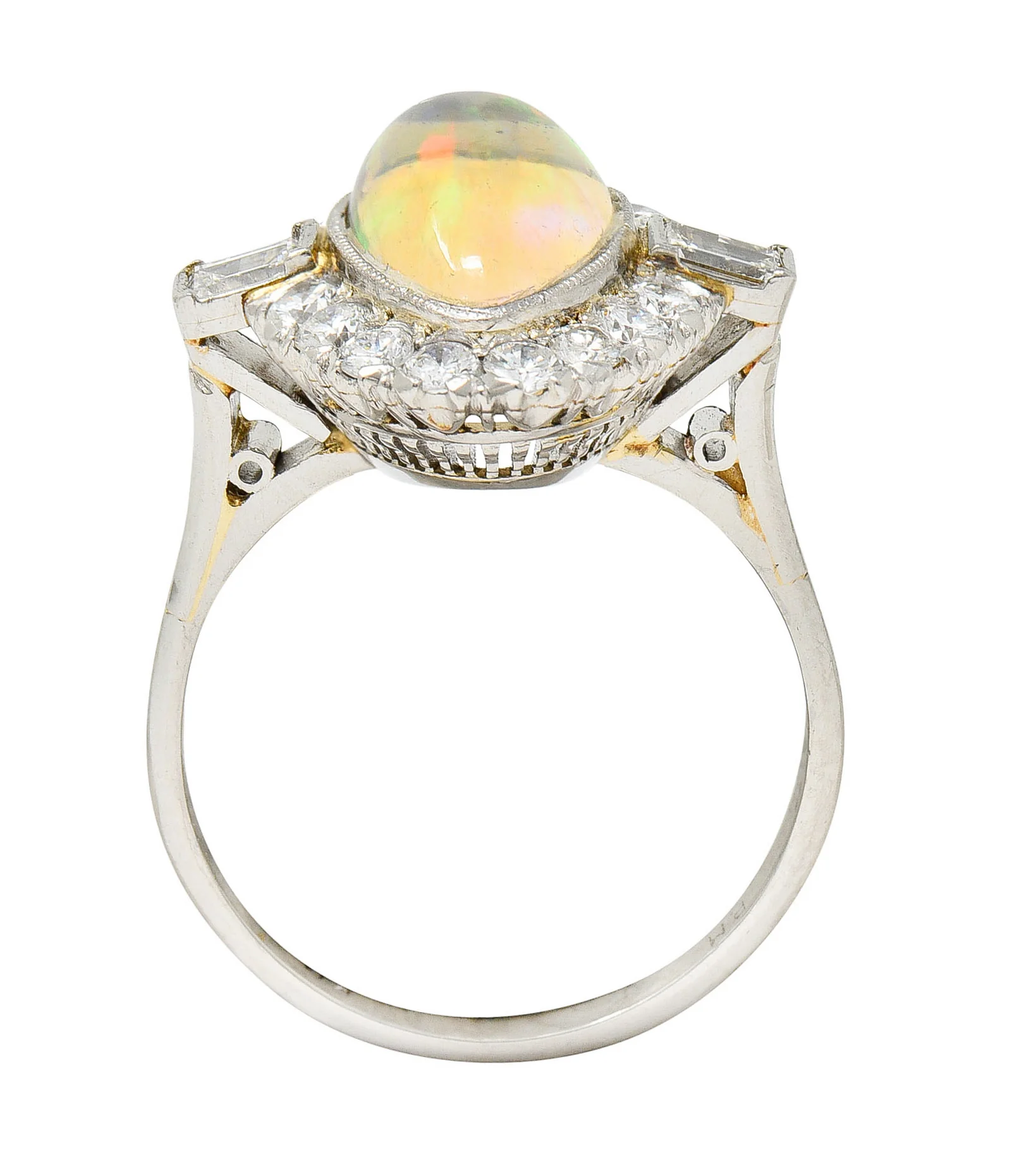 Contemporary Jelly Opal Diamond Platinum Navette Cluster Ring - Image 2