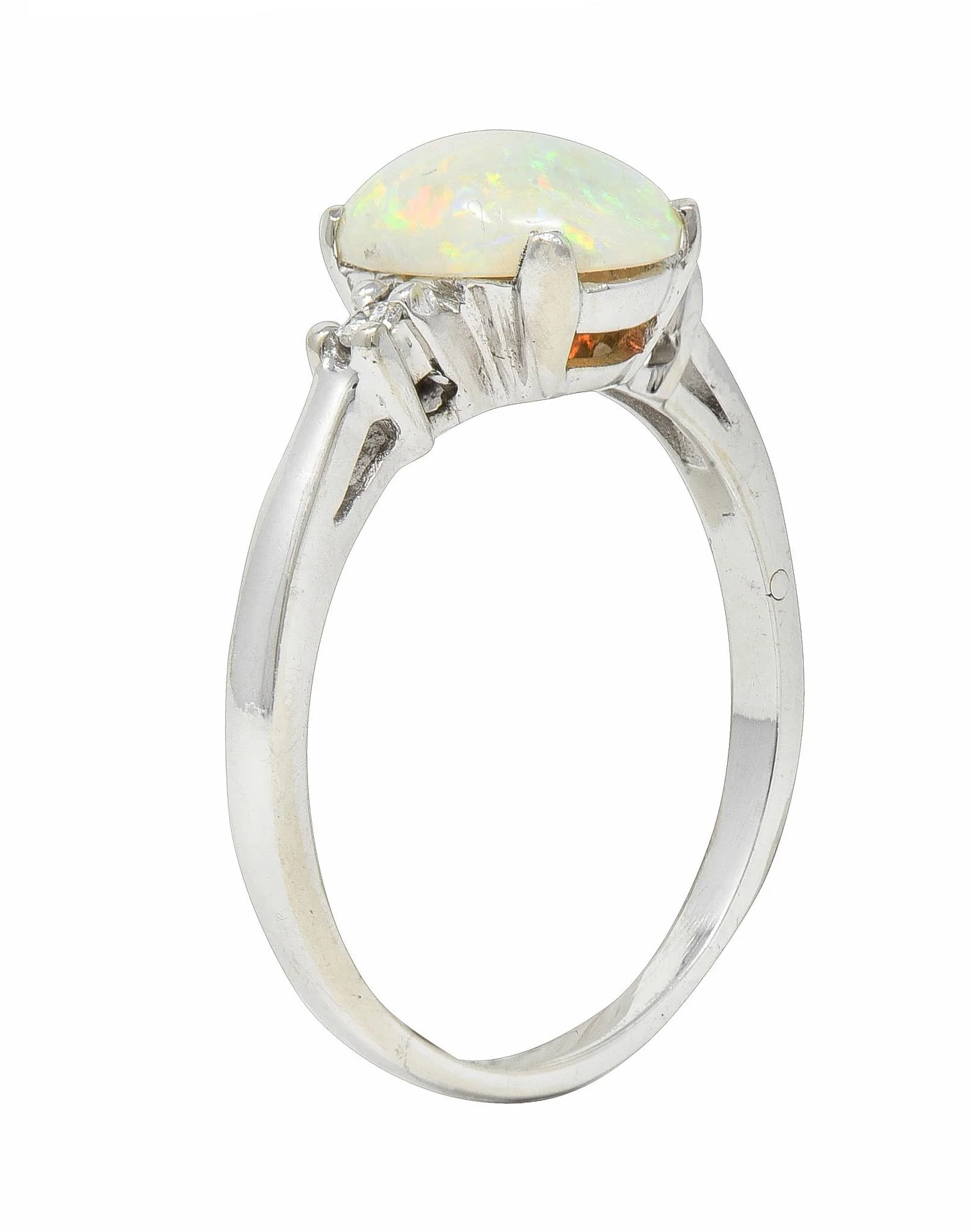 Contemporary Opal Diamond 14 Karat White Gold Three Stone Ring - Image 12