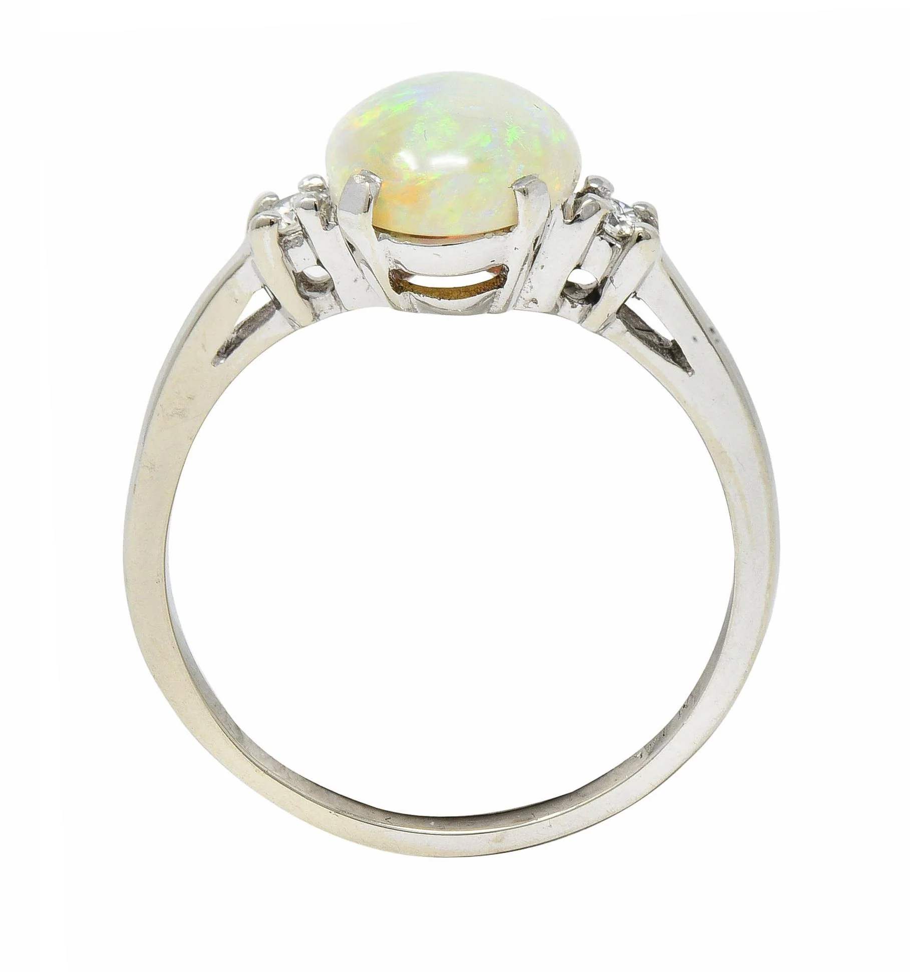 Contemporary Opal Diamond 14 Karat White Gold Three Stone Ring - Image 13