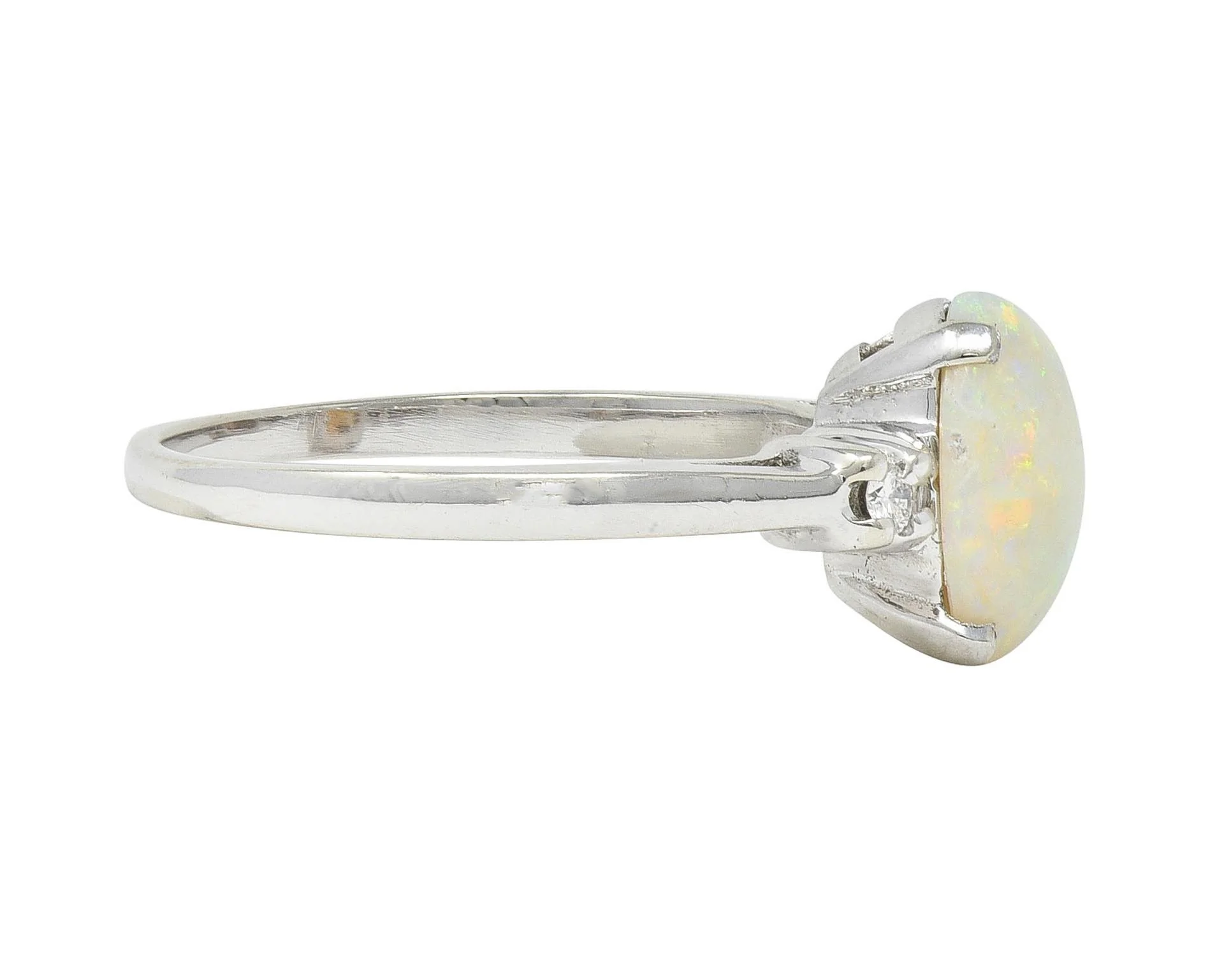 Contemporary Opal Diamond 14 Karat White Gold Three Stone Ring - Image 3