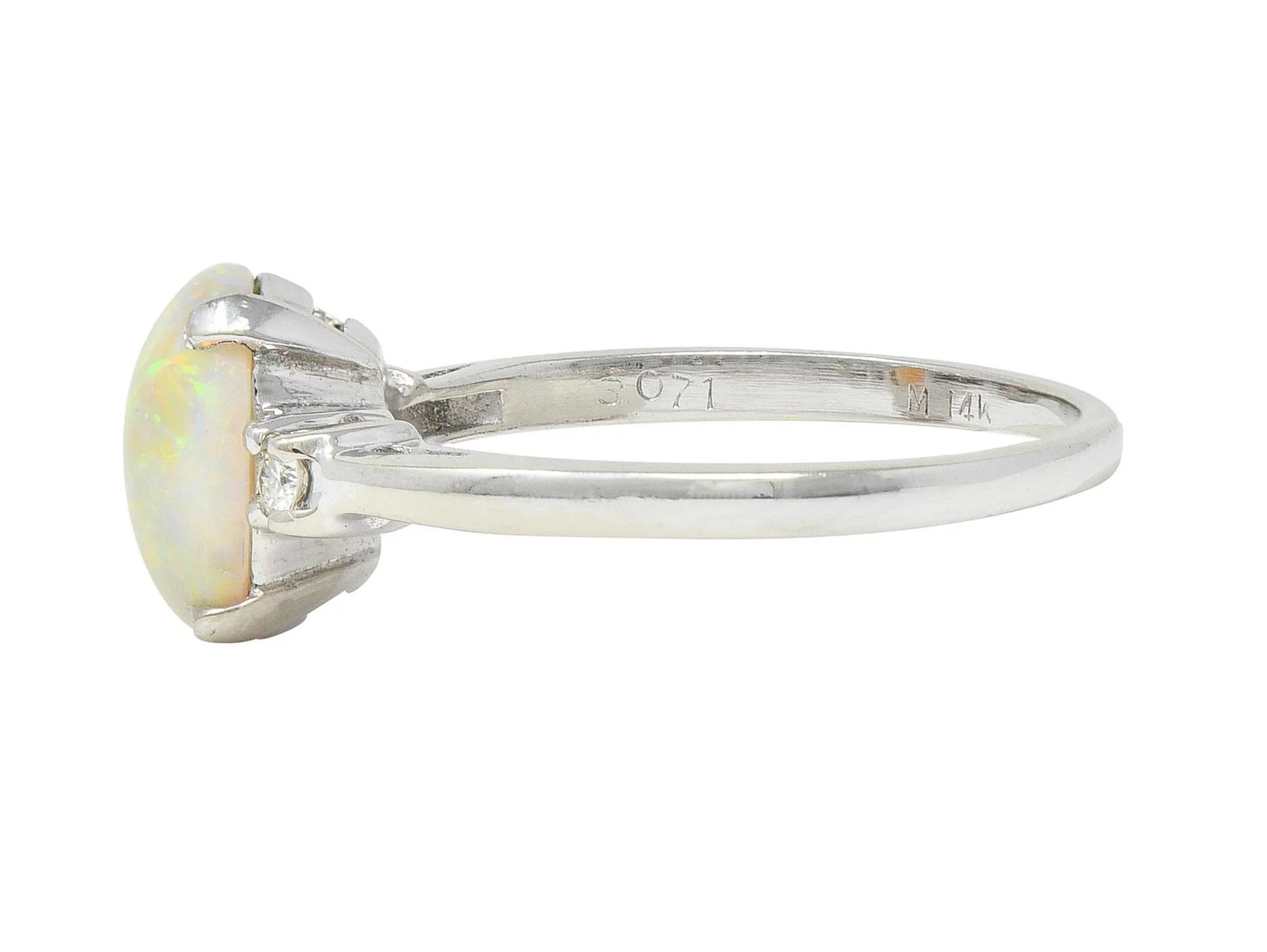 Contemporary Opal Diamond 14 Karat White Gold Three Stone Ring - Image 4