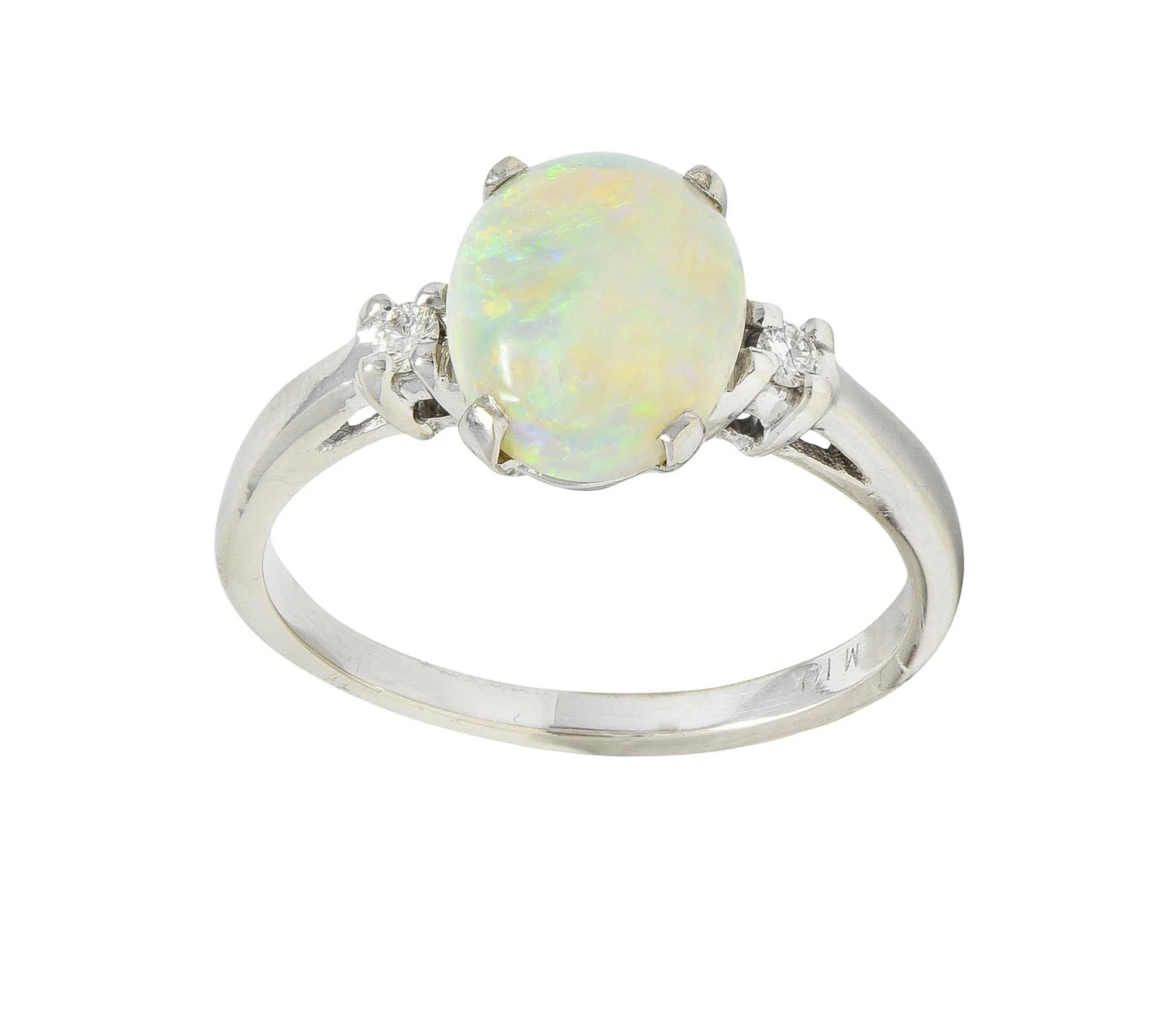 Contemporary Opal Diamond 14 Karat White Gold Three Stone Ring - Image 9
