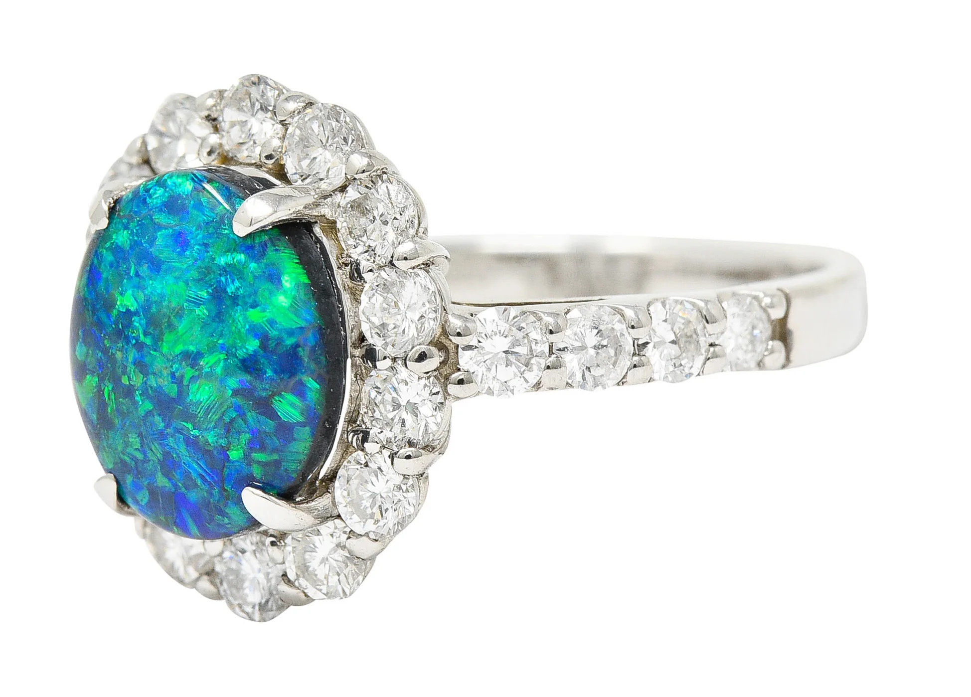 Contemporary Opal Diamond Platinum Cluster Ring - Image 6