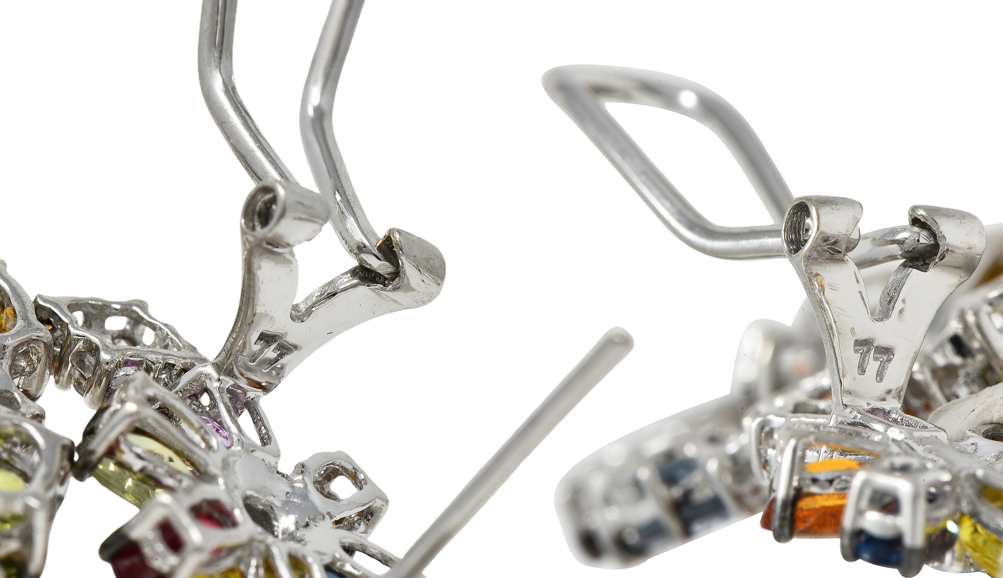 Contemporary Pearl Party Sapphire Diamond 18 Karat White Gold Vintage Cluster Drop Earrings - Image 6