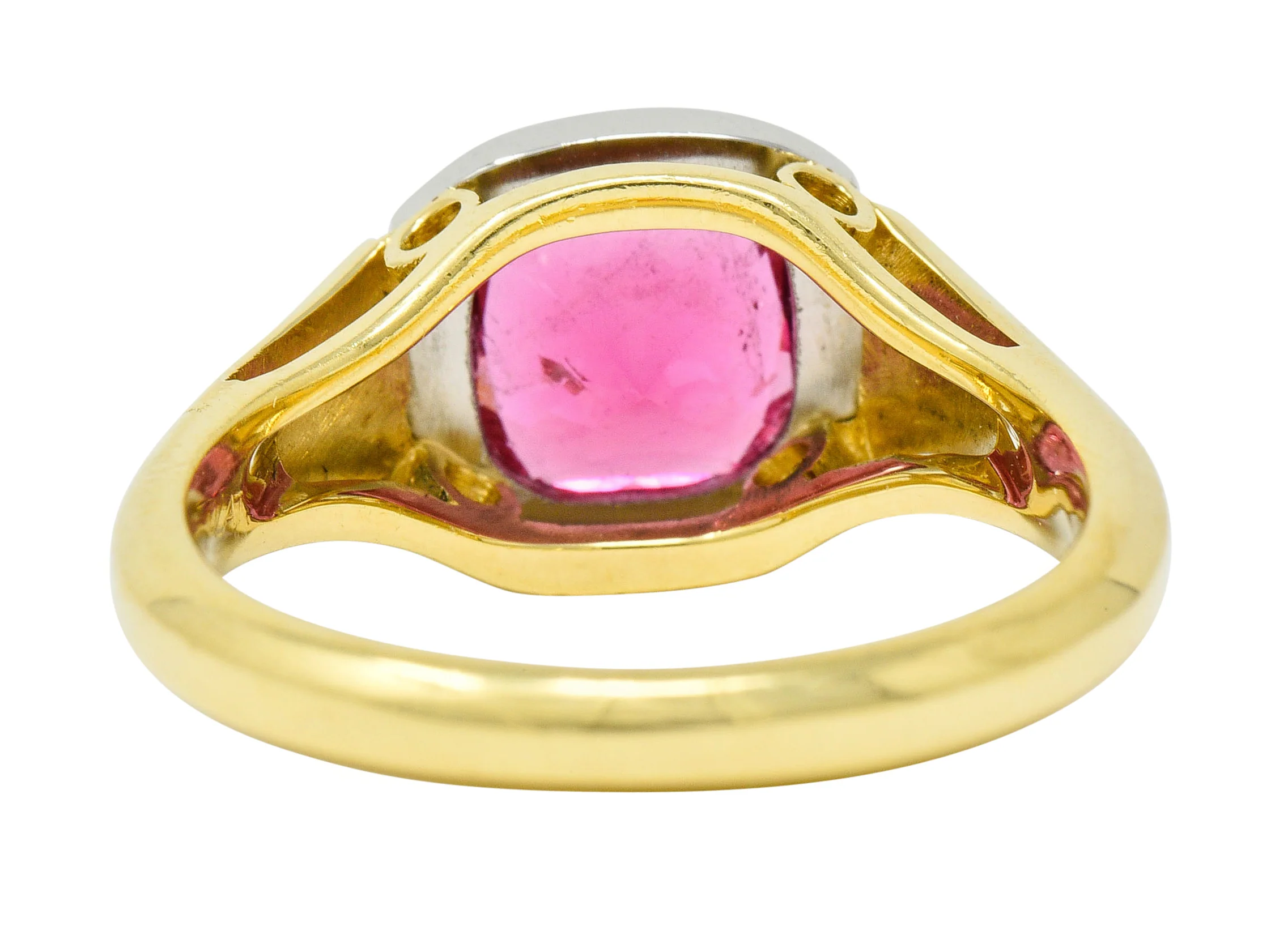 Contemporary Pink Tourmaline Platinum 18 Karat Gold Gemstone Ring - Image 4