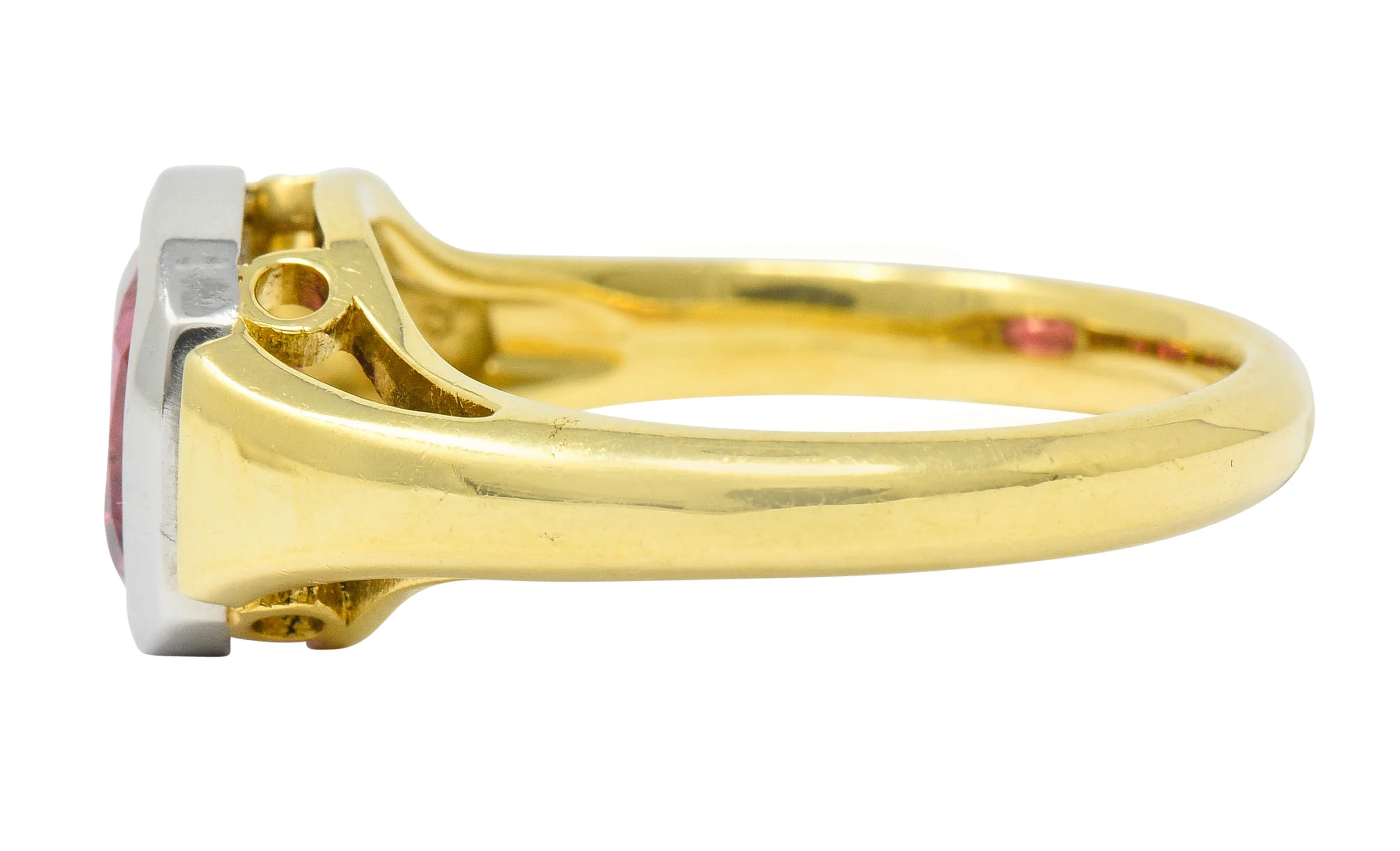Contemporary Pink Tourmaline Platinum 18 Karat Gold Gemstone Ring - Image 5