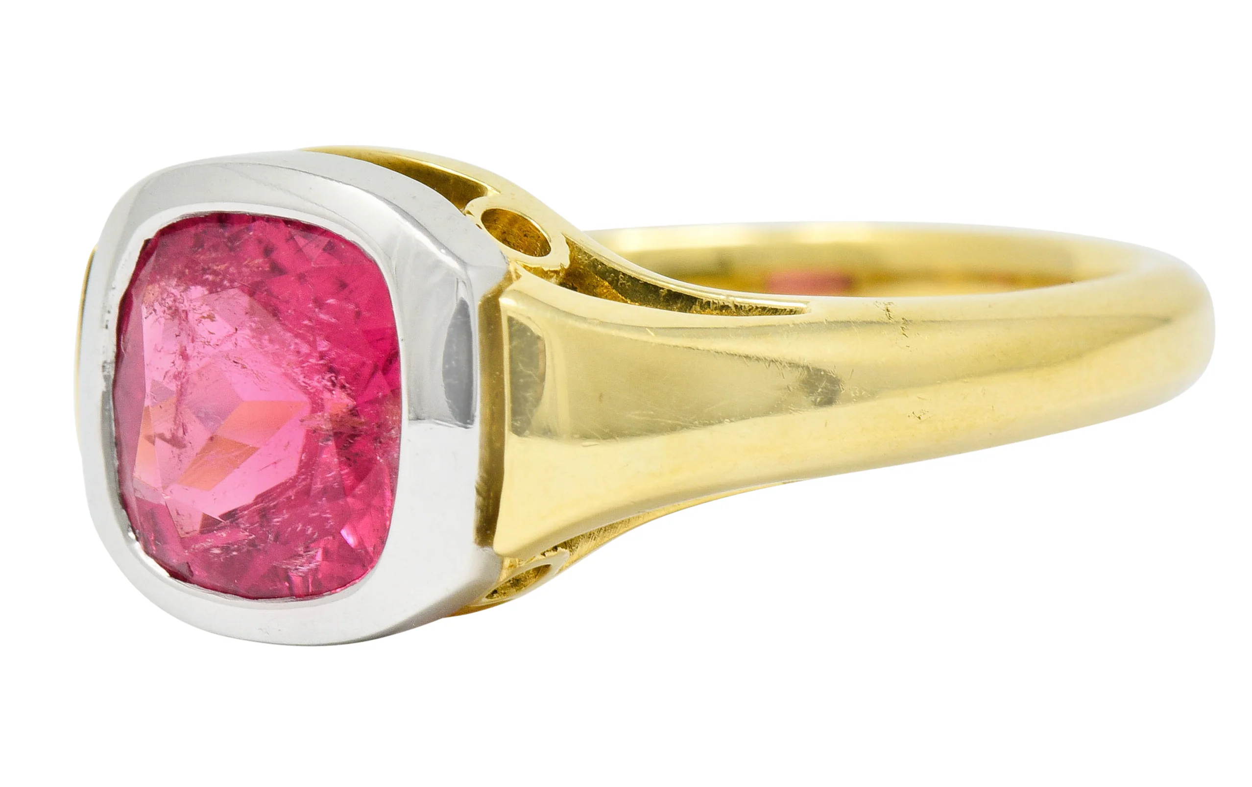 Contemporary Pink Tourmaline Platinum 18 Karat Gold Gemstone Ring - Image 6