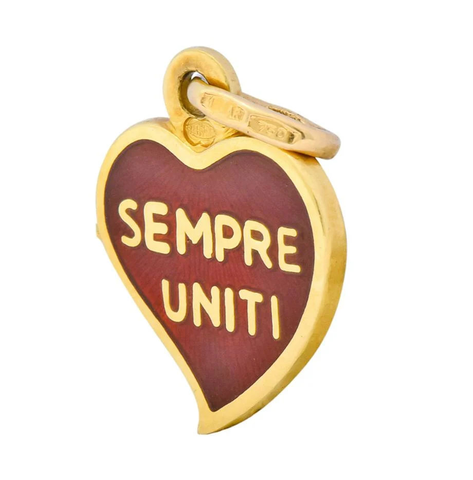 Contemporary Red Enamel 18 Karat Gold Sempre Uniti Heart Charm - Image 2