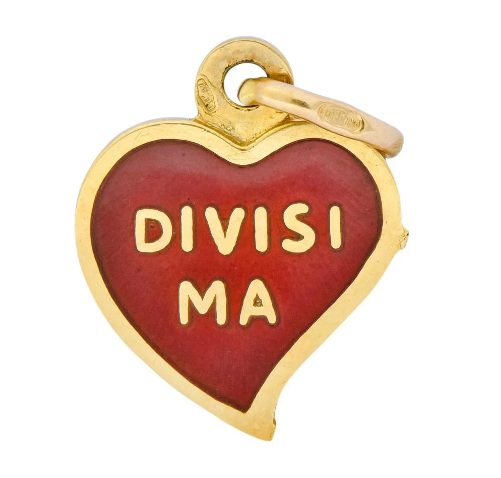 Contemporary Red Enamel 18 Karat Gold Sempre Uniti Heart Charm - Image 5