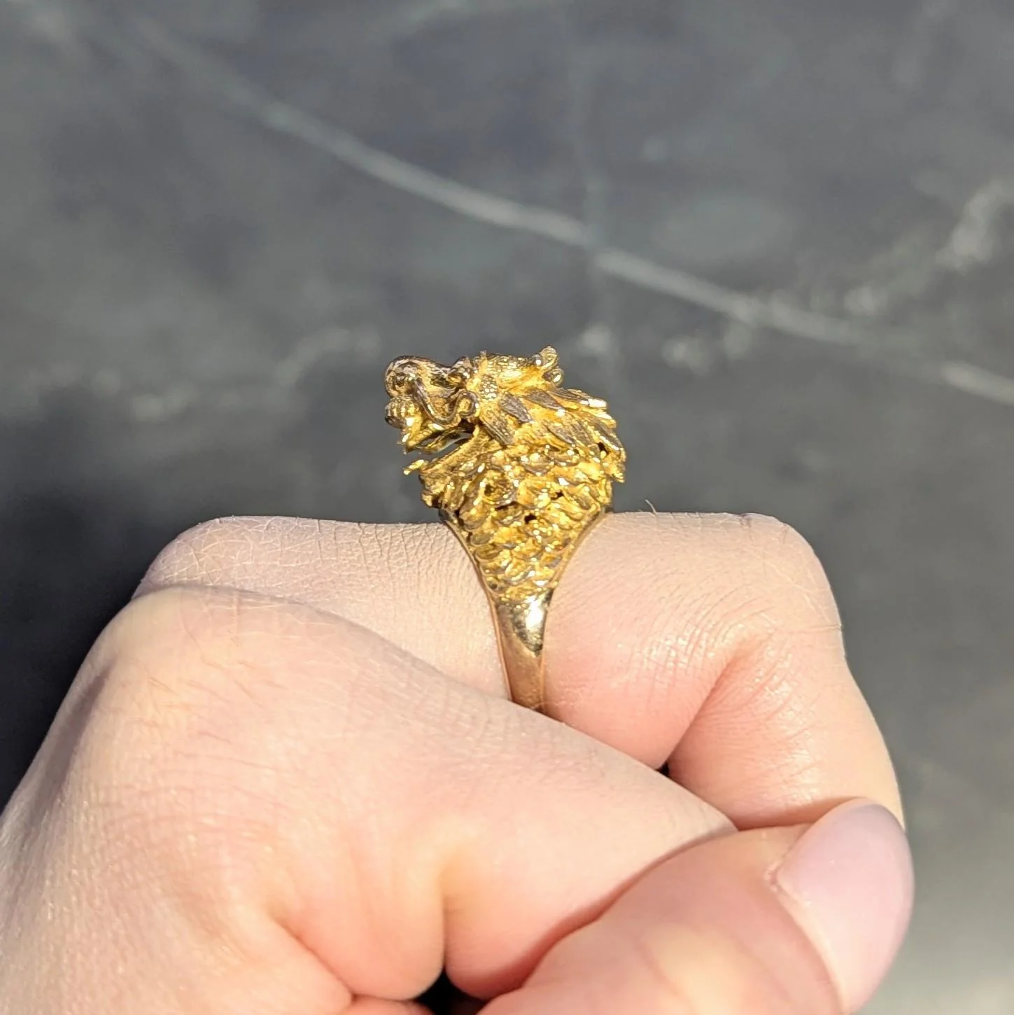 Contemporary Ruby 14 Karat Yellow Gold Dragon Statement Ring - Image 9