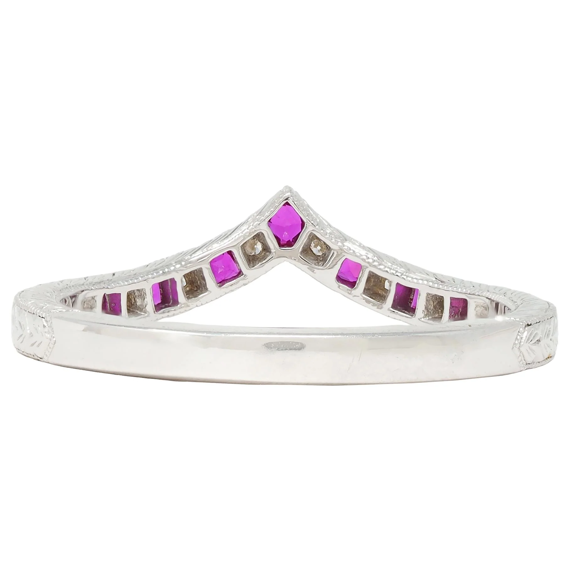 Contemporary Ruby Diamond 14 Karat White Gold Contour Wedding Band Ring - Image 4