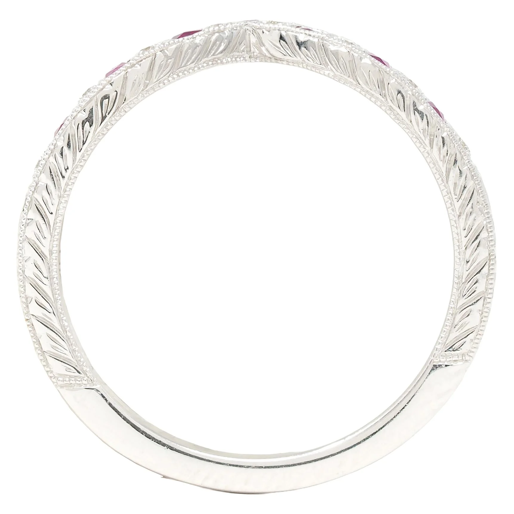 Contemporary Ruby Diamond 14 Karat White Gold Contour Wedding Band Ring - Image 7