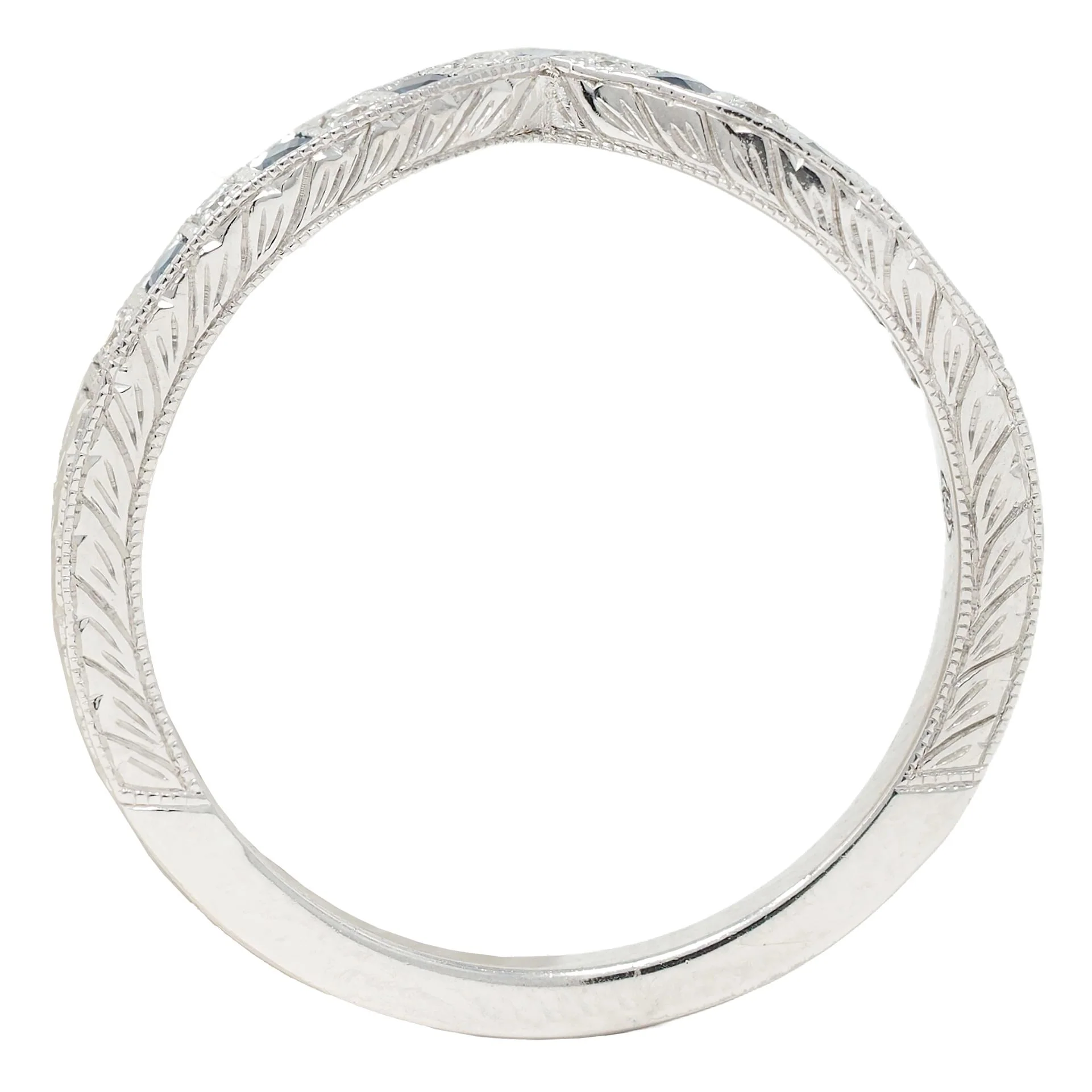 Contemporary Sapphire Diamond 14 Karat White Gold Contour Wedding Band Ring - Image 7