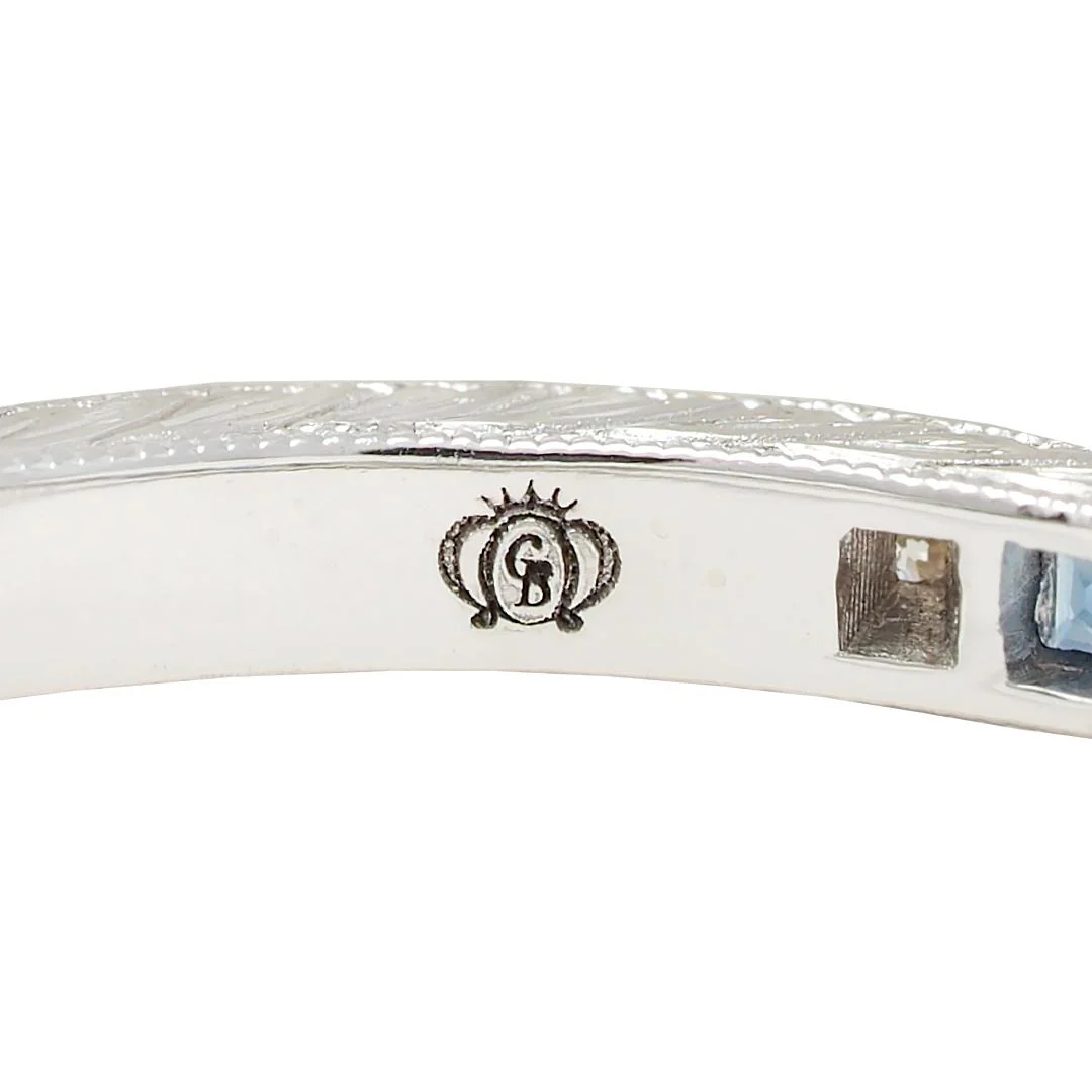 Contemporary Sapphire Diamond 14 Karat White Gold Contour Wedding Band Ring - Image 9