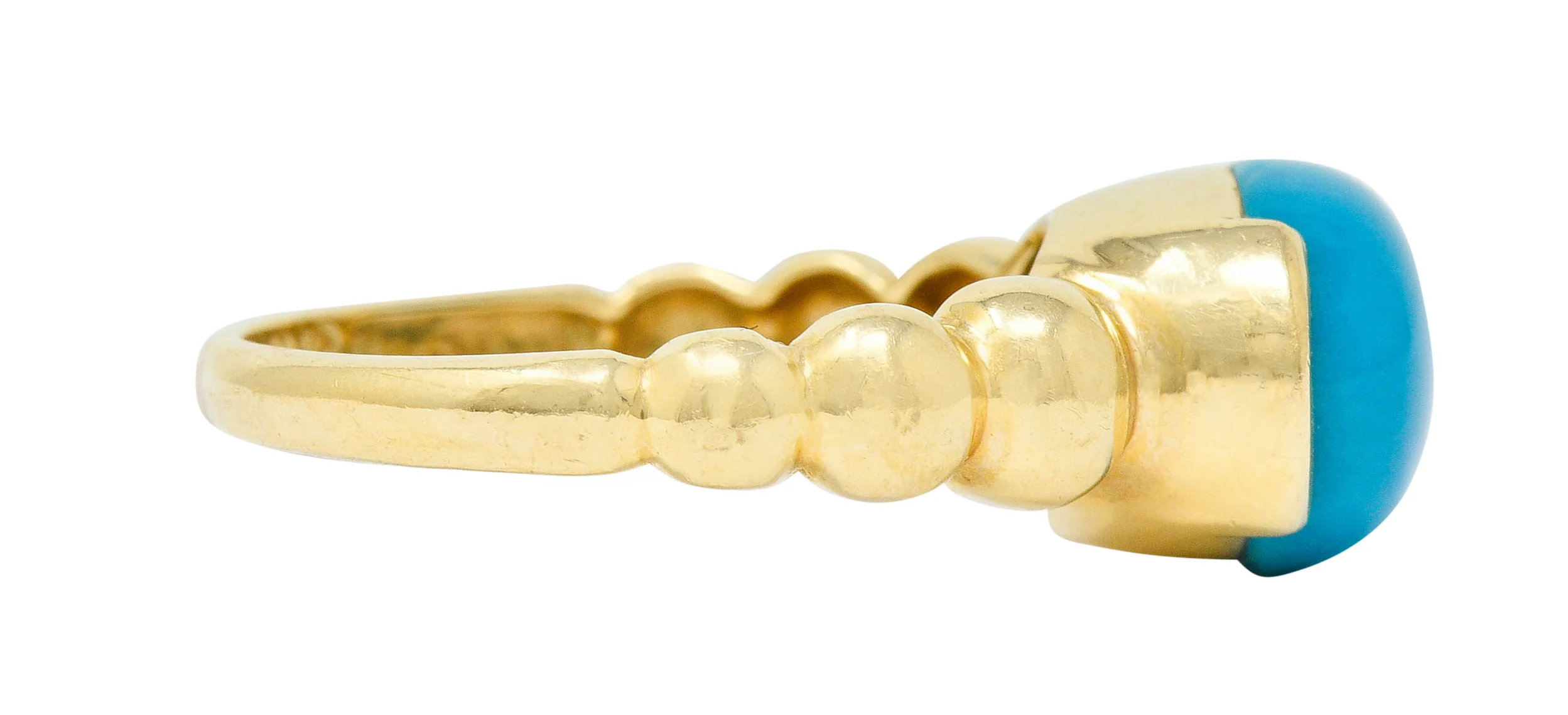 Contemporary Turquoise Cabochon 14 Karat Gold Stacking Ring - Image 3