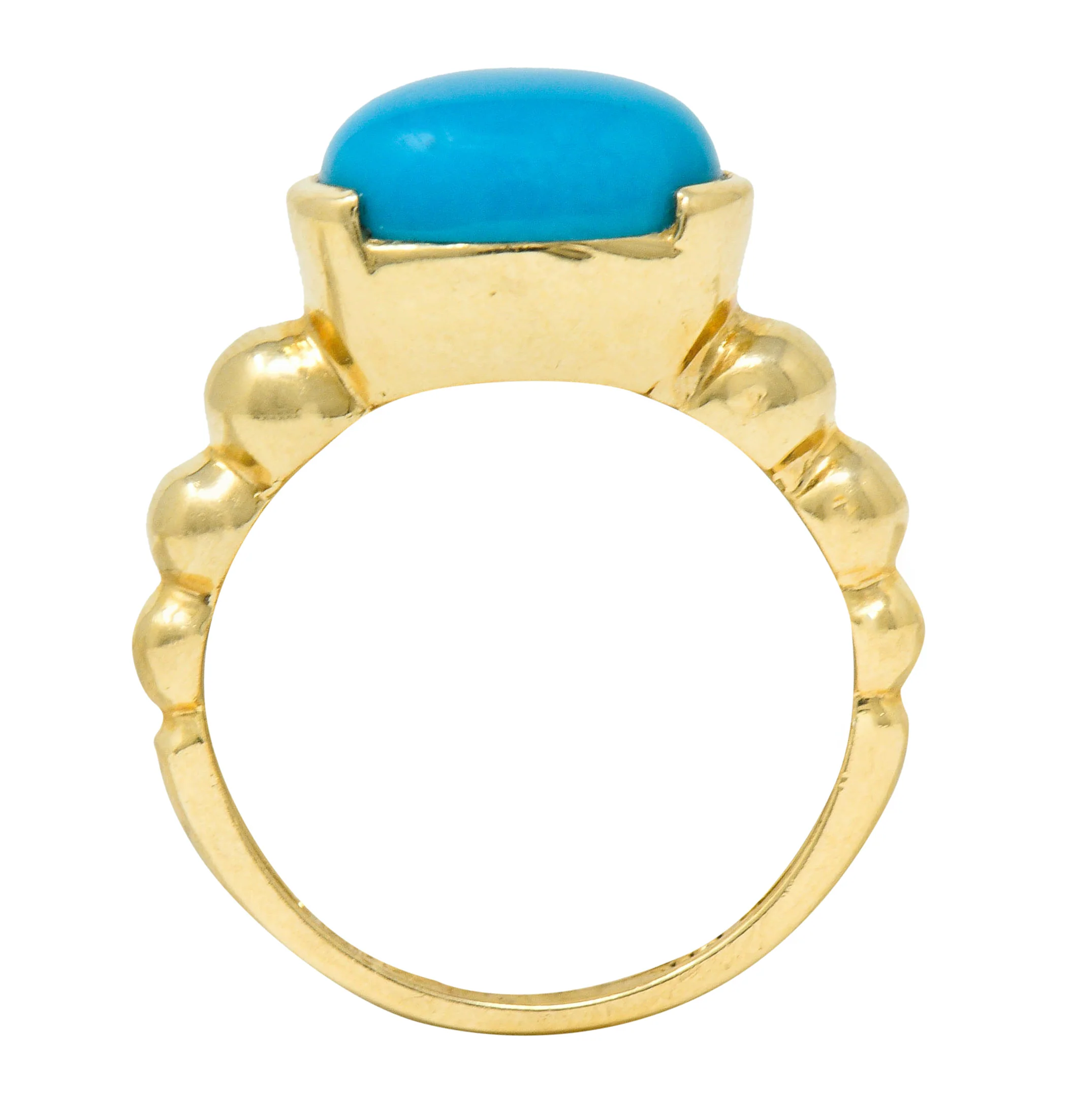 Contemporary Turquoise Cabochon 14 Karat Gold Stacking Ring - Image 7
