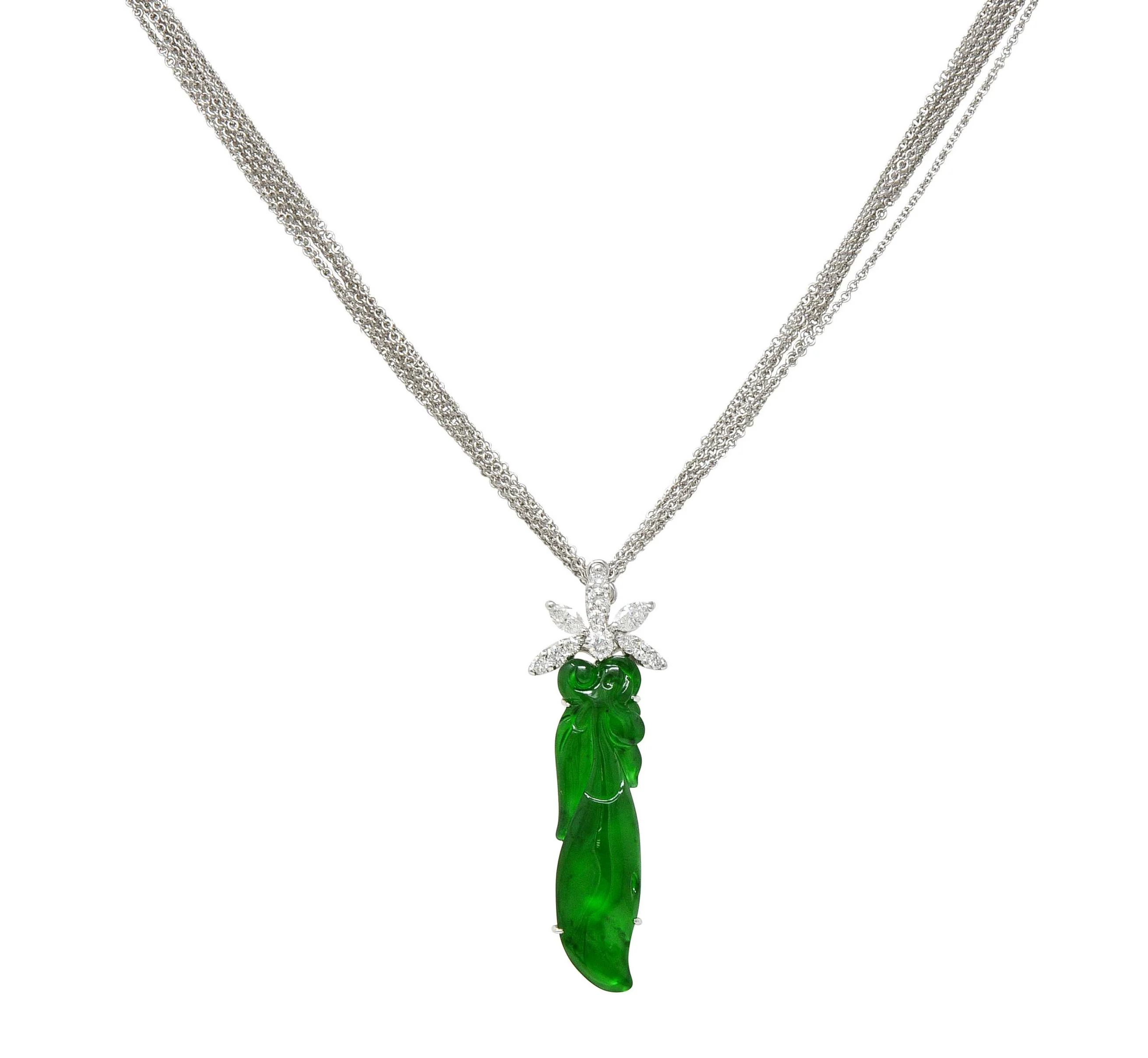 Contemporary Type A Jadeite Jade Diamond 18 Karat White Gold Pendant Necklace GIA - Image 14