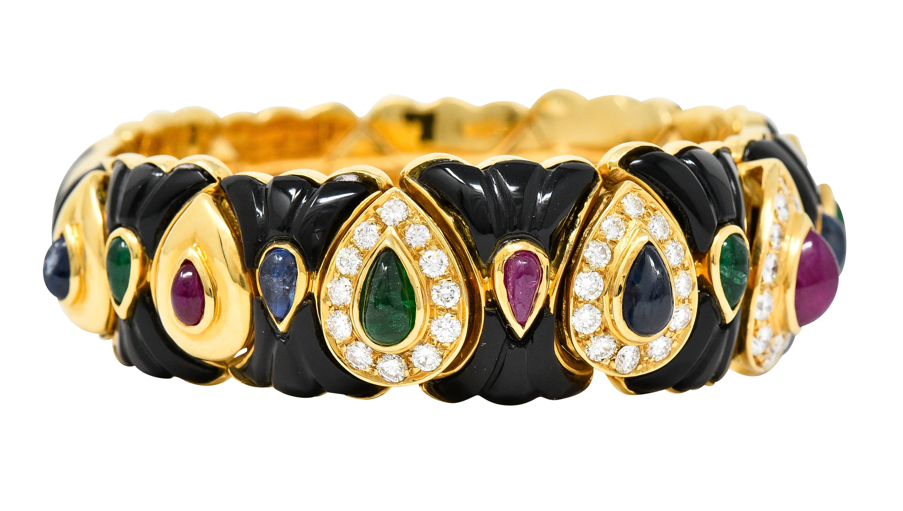 Craig Drake Diamond Ruby Emerald Sapphire Onyx 18 Karat Gold Cuff Bracelet - Image 4