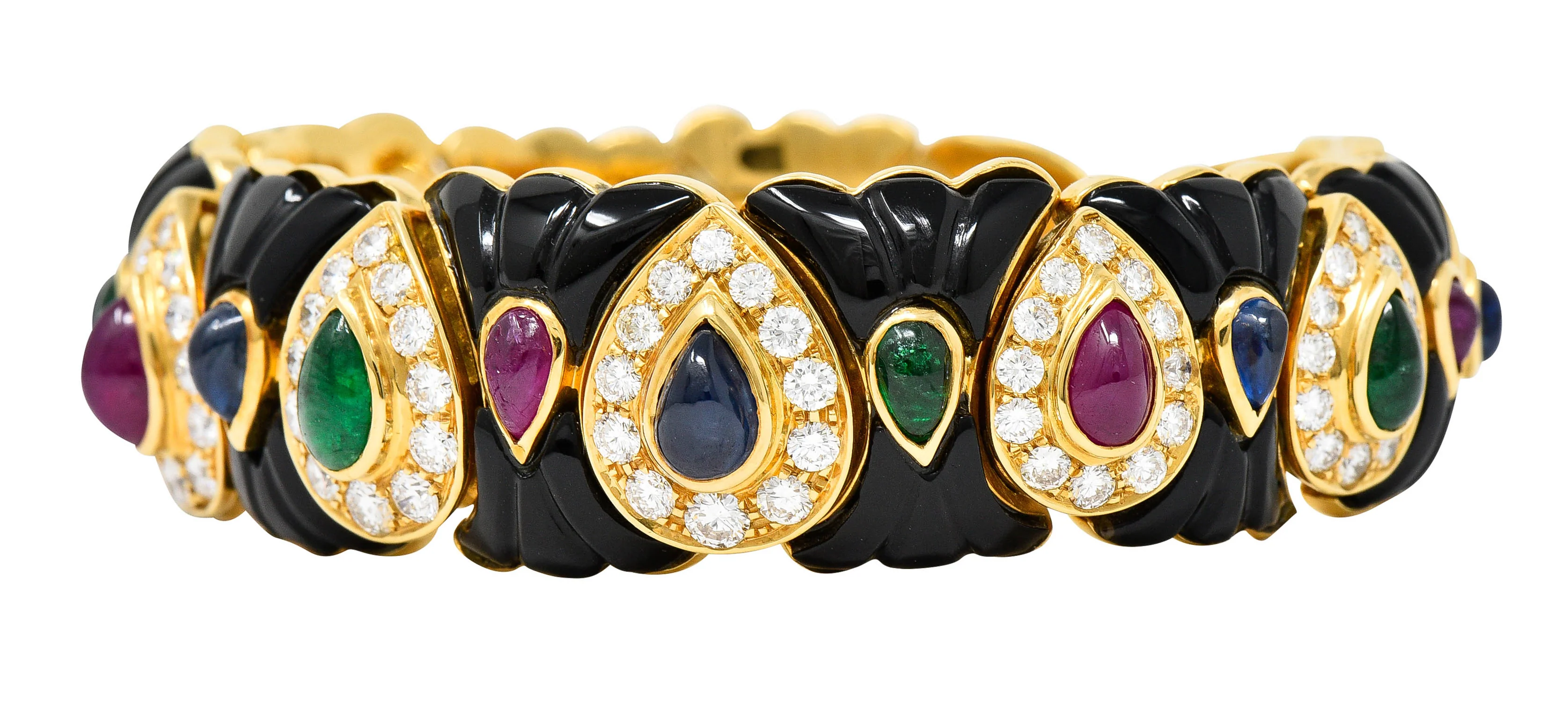 Craig Drake Diamond Ruby Emerald Sapphire Onyx 18 Karat Gold Cuff Bracelet - Image 7