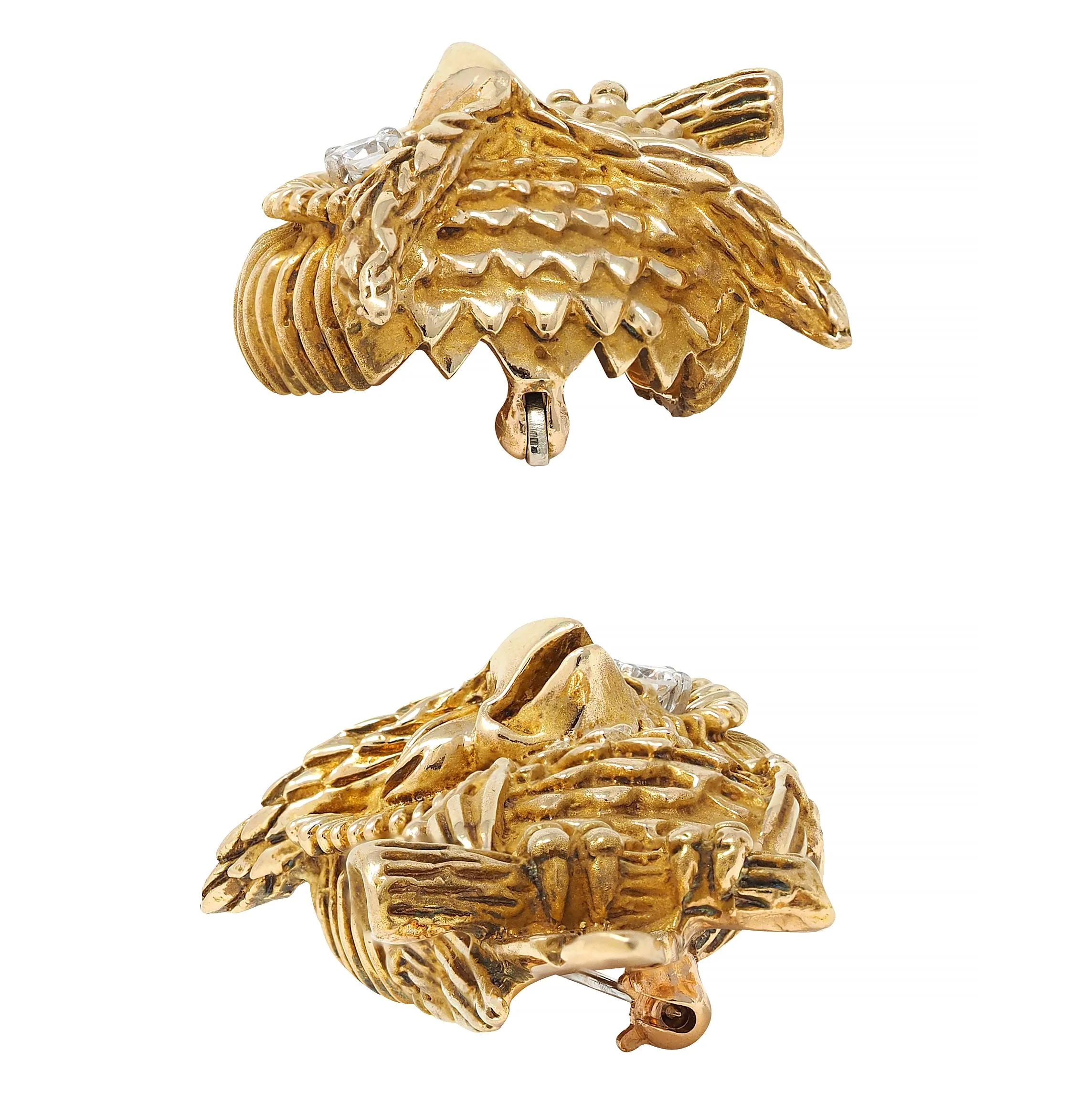 Dan Frere 1970's Diamond 14 Karat Yellow Gold Vintage Owl Bird Brooch - Image 6