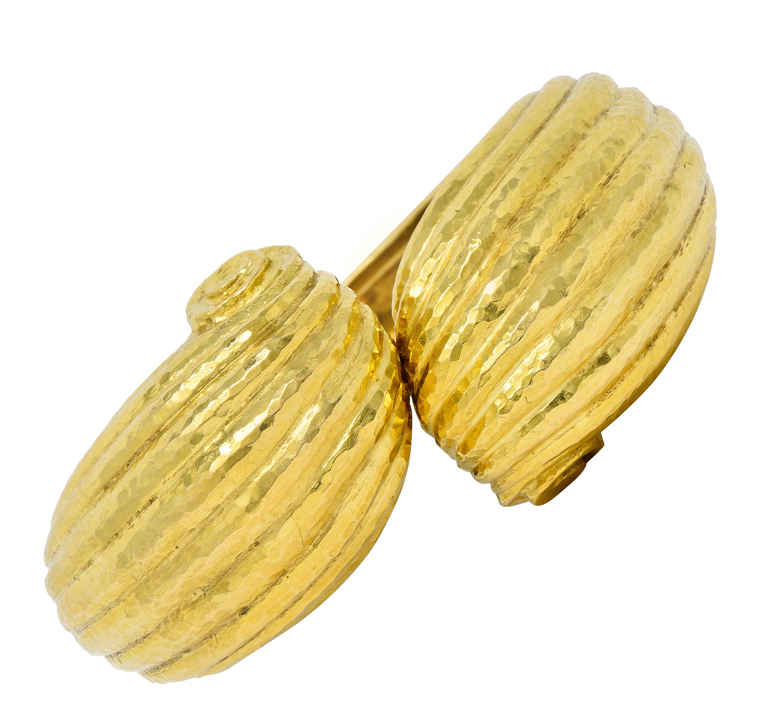 David Webb 1970's 18 Karat Yellow Gold Fluted Hammered Scroll Vintage Cuff Bracelet - Image 10