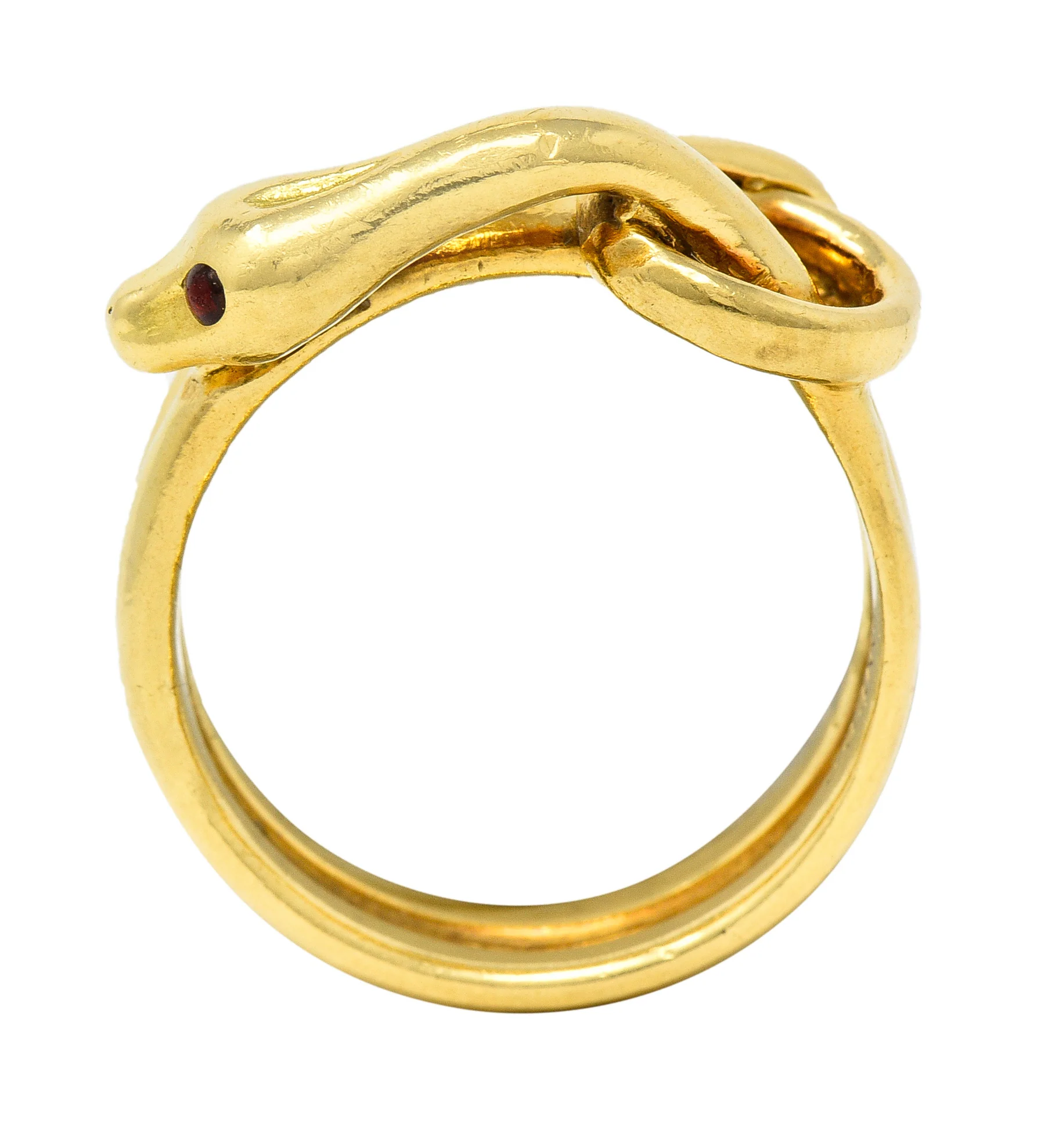 David Webb 1970's Ruby 18 Karat Yellow Gold Knotted Snake Vintage Band Ring - Image 2