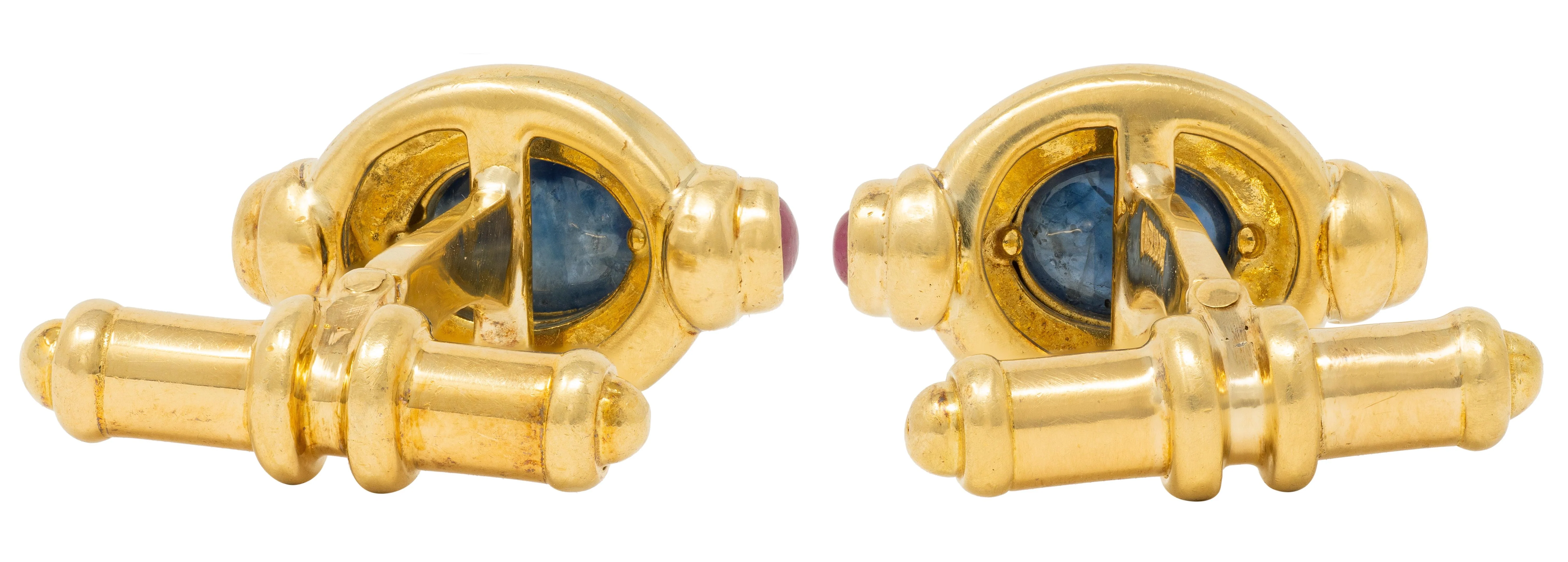 David Webb 1980's 3.50 CTW Ruby Sapphire 18 Karat Yellow Gold Vintage Bar Cufflinks - Image 4