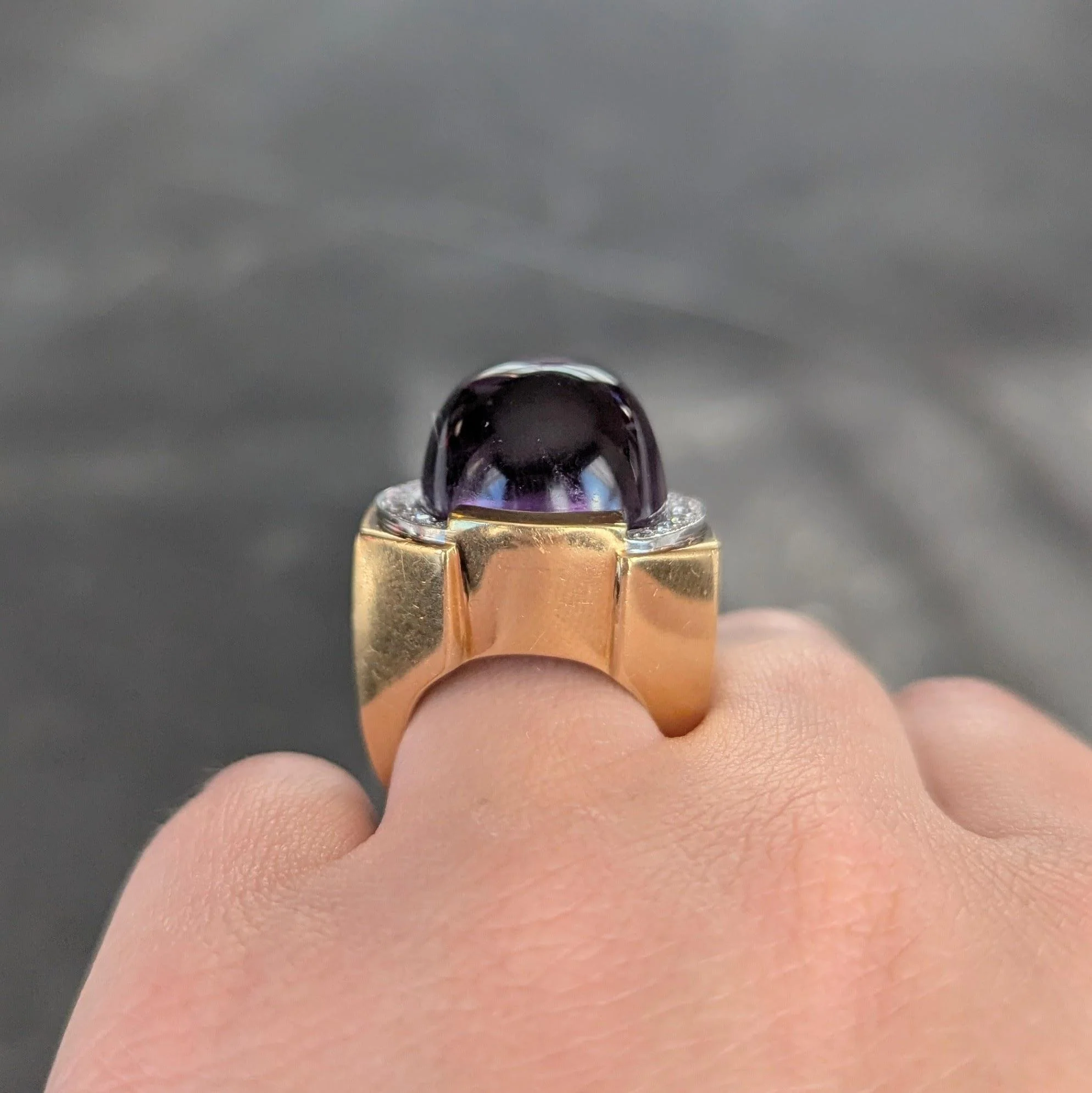 David Webb 1980s Amethyst Diamond Platinum 18 Karat Gold Vintage Cocktail Ring - Image 13