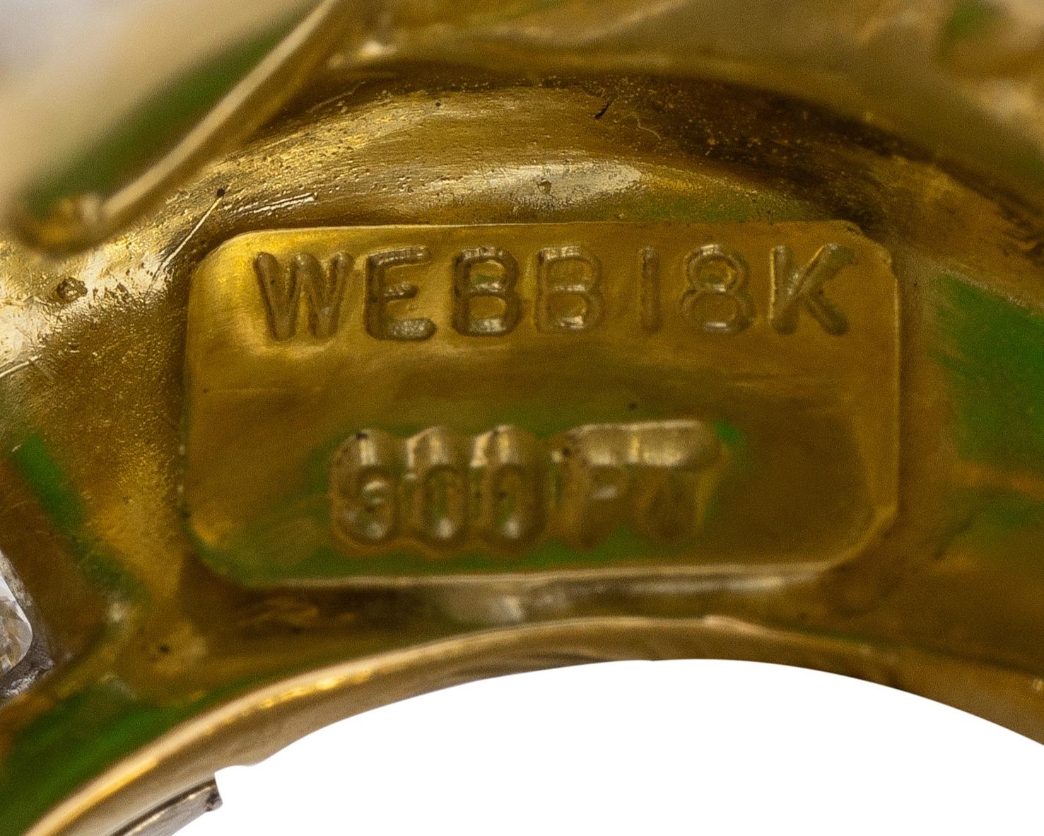David Webb 1980's Jade Diamond Enamel Platinum 18 Karat Yellow Gold Floral Vintage Wide Band Ring - Image 8