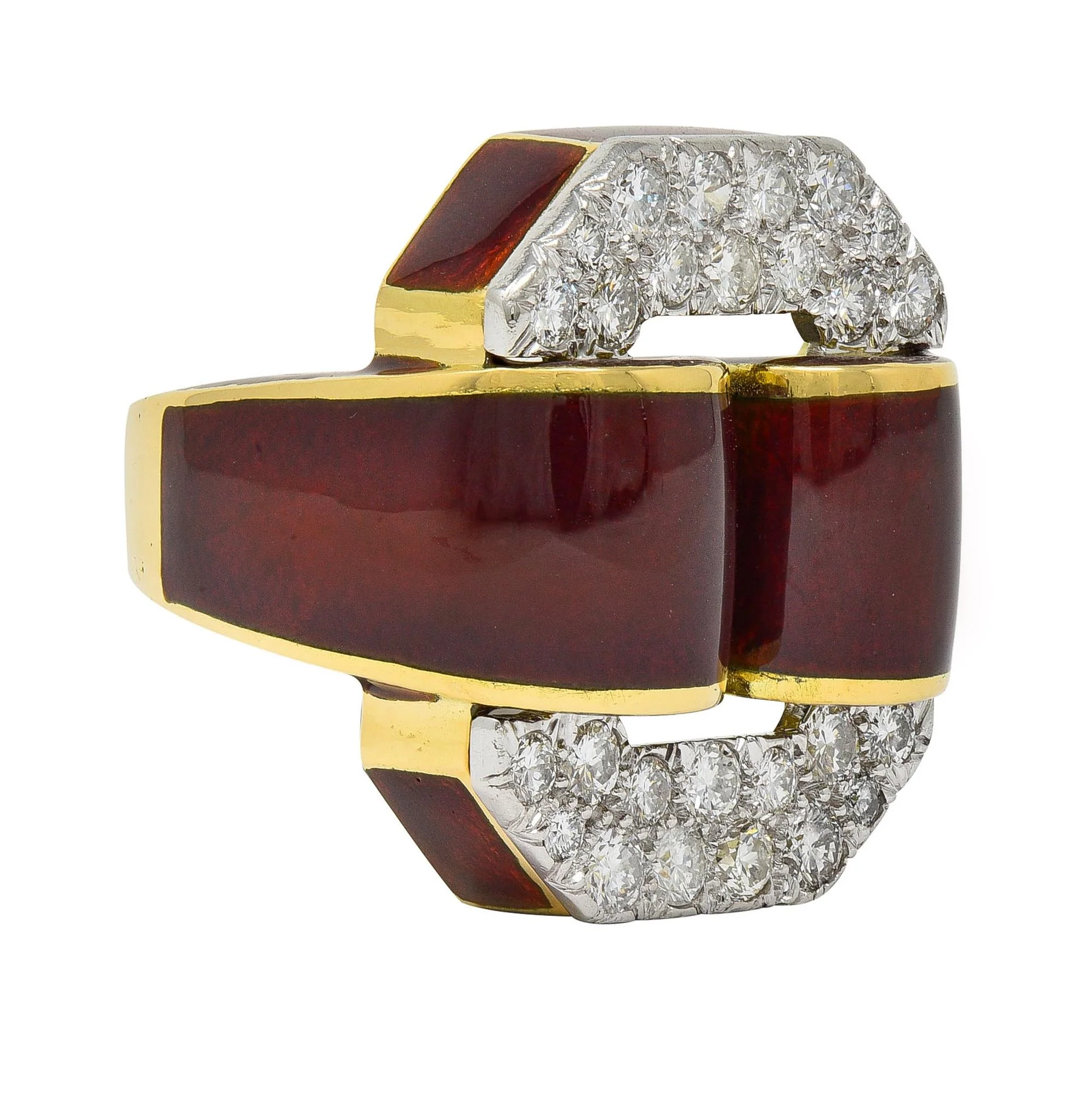 David Webb 2.00 CTW Diamond Enamel Platinum 18 Karat Yellow Gold Vintage Ring - Image 4