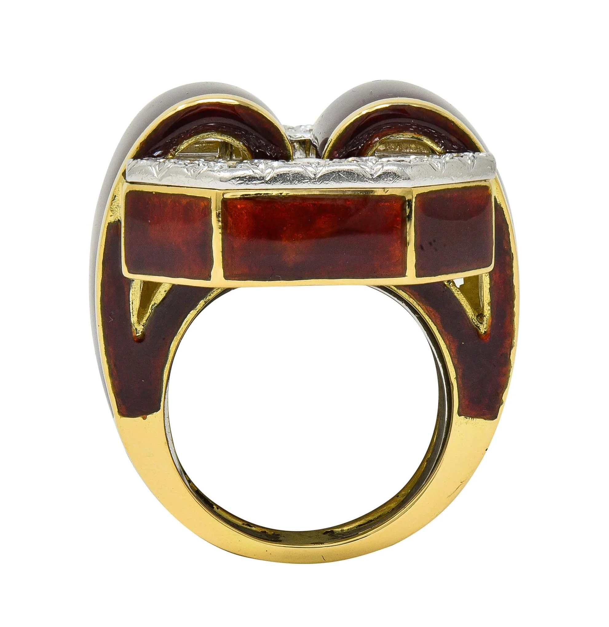 David Webb 2.00 CTW Diamond Enamel Platinum 18 Karat Yellow Gold Vintage Ring - Image 5