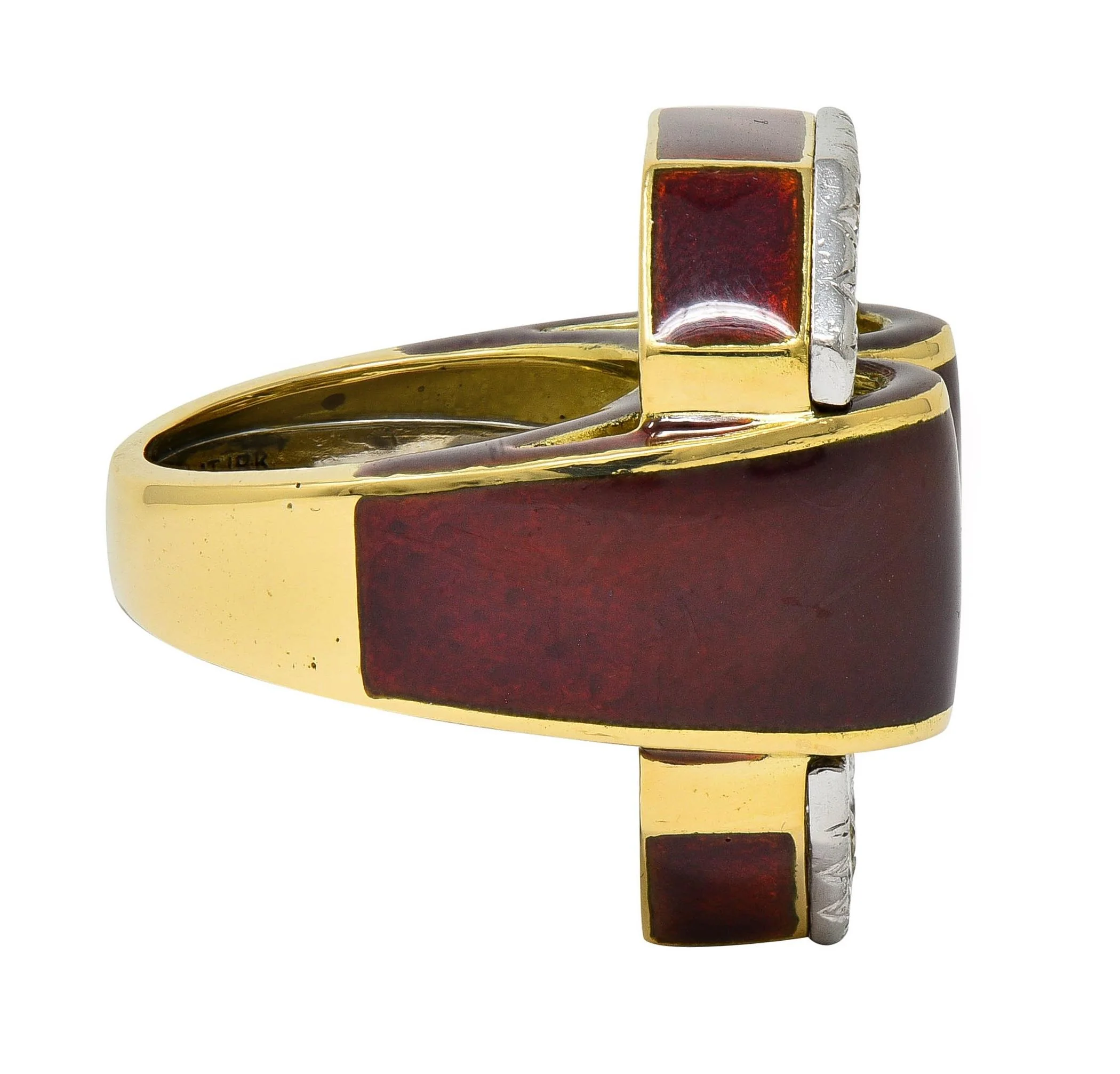 David Webb 2.00 CTW Diamond Enamel Platinum 18 Karat Yellow Gold Vintage Ring - Image 6