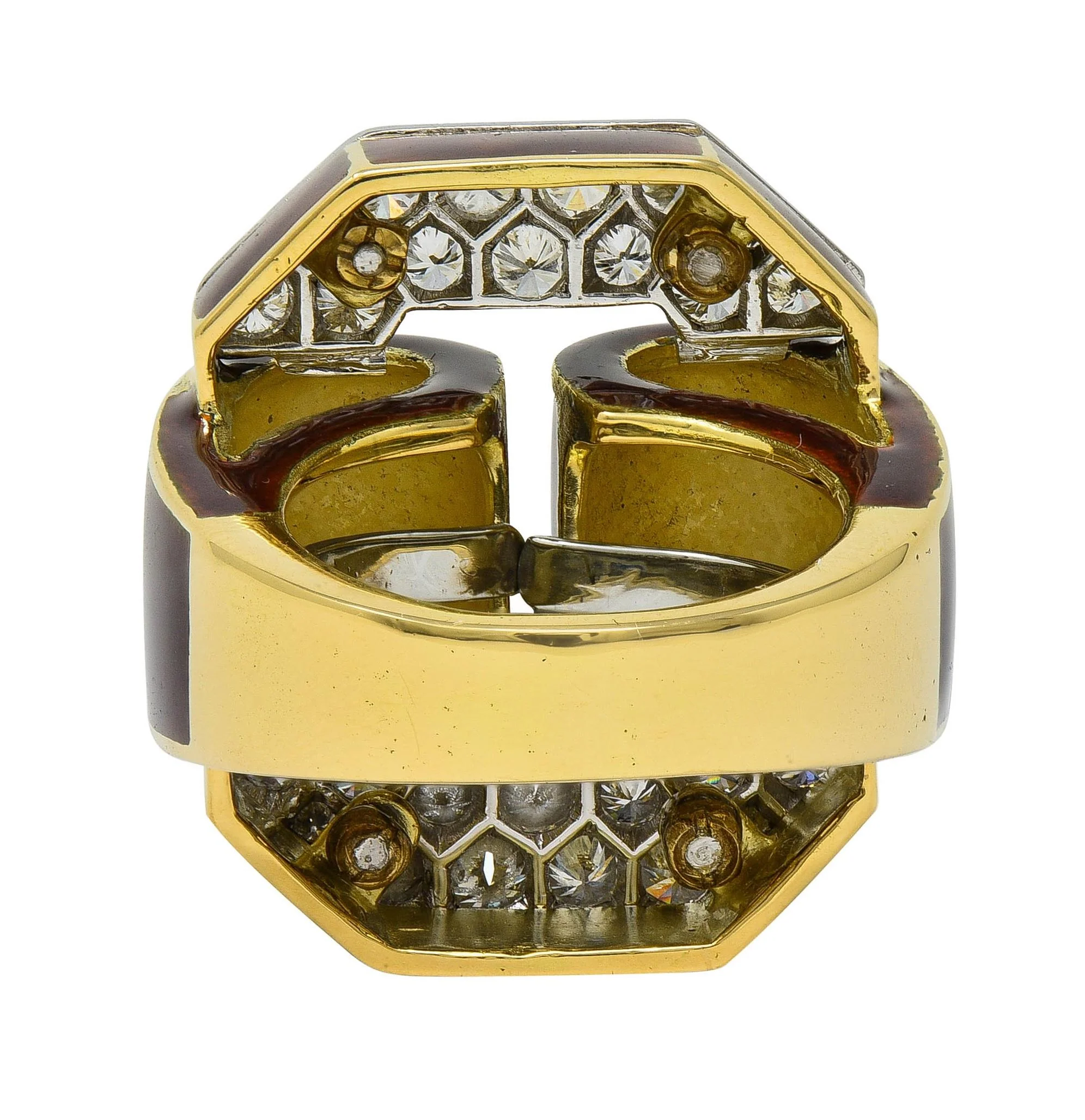 David Webb 2.00 CTW Diamond Enamel Platinum 18 Karat Yellow Gold Vintage Ring - Image 7