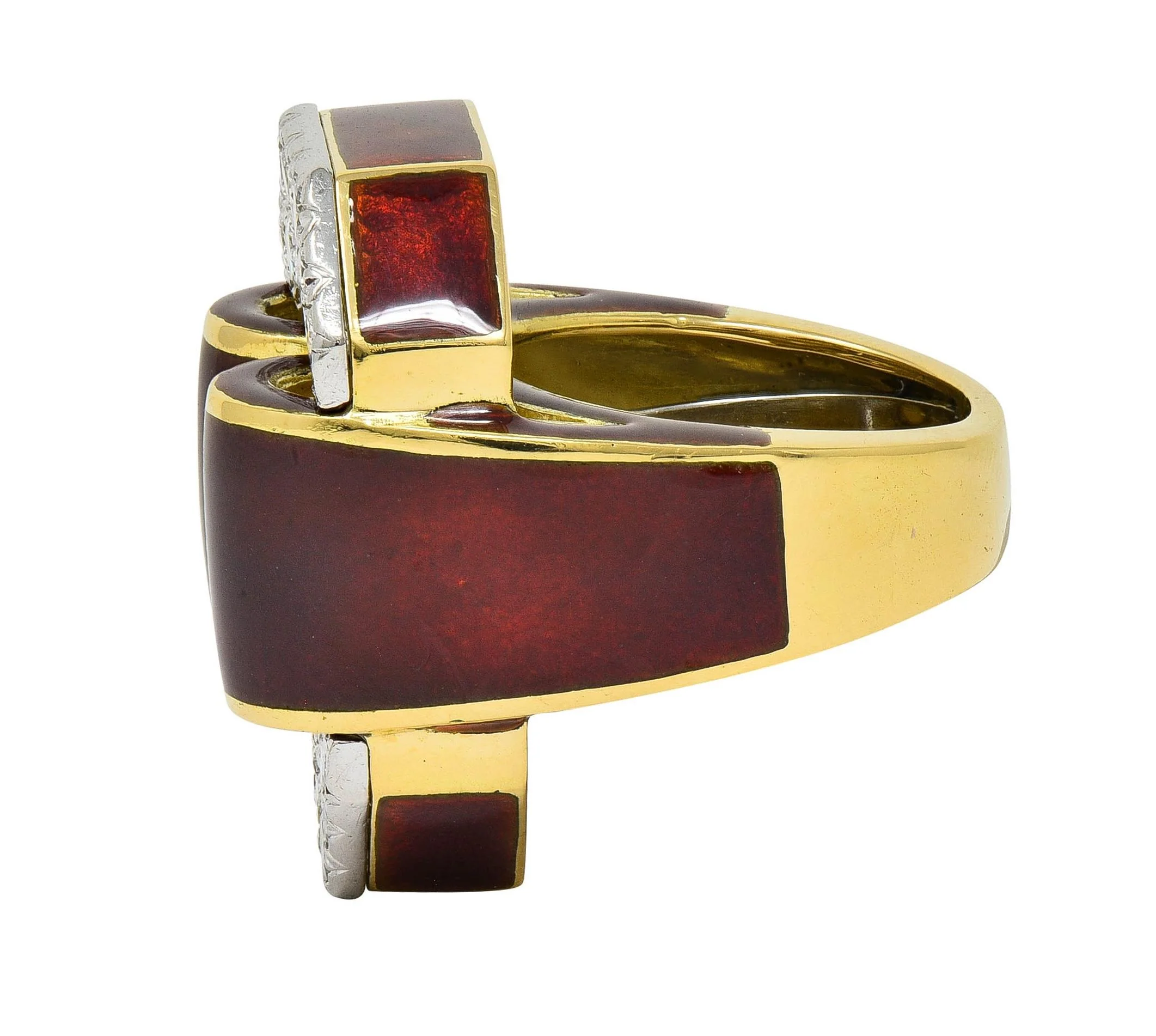 David Webb 2.00 CTW Diamond Enamel Platinum 18 Karat Yellow Gold Vintage Ring - Image 8