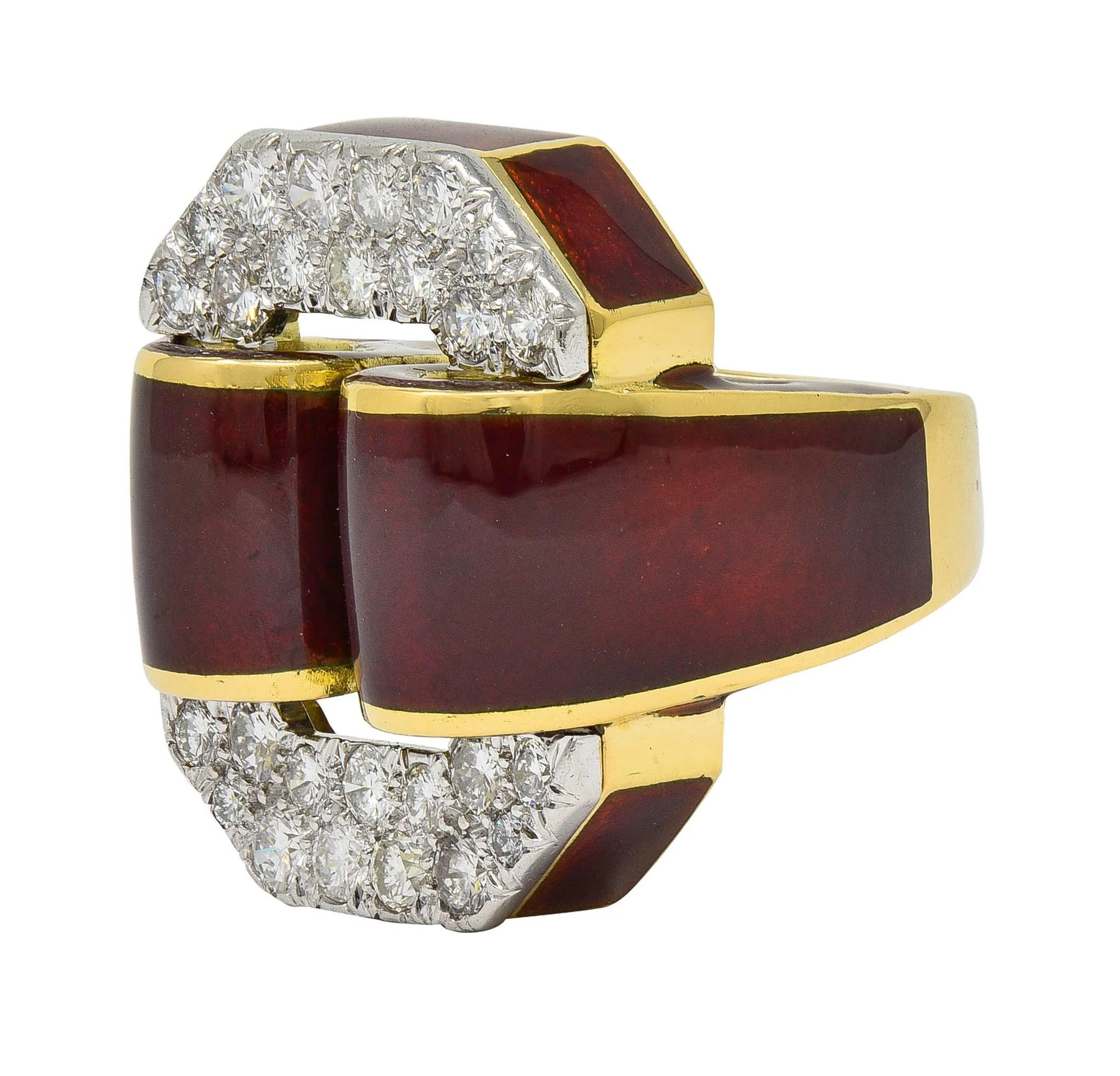 David Webb 2.00 CTW Diamond Enamel Platinum 18 Karat Yellow Gold Vintage Ring - Image 9
