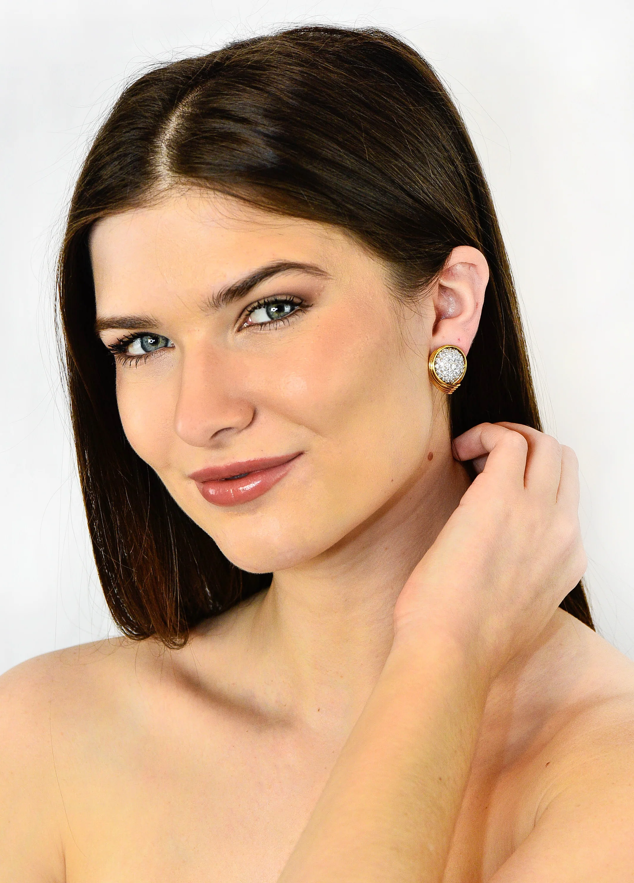 David Webb 3.50 CTW Pave Diamond 18 Karat Gold Platinum Ear-Clip Earrings - Image 8
