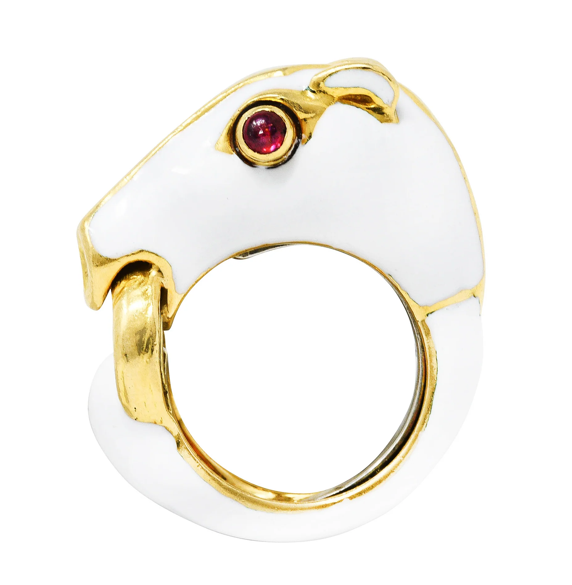 David Webb Vintage Ruby Enamel 18 Karat Gold Kingdom Horse Ring - Image 11