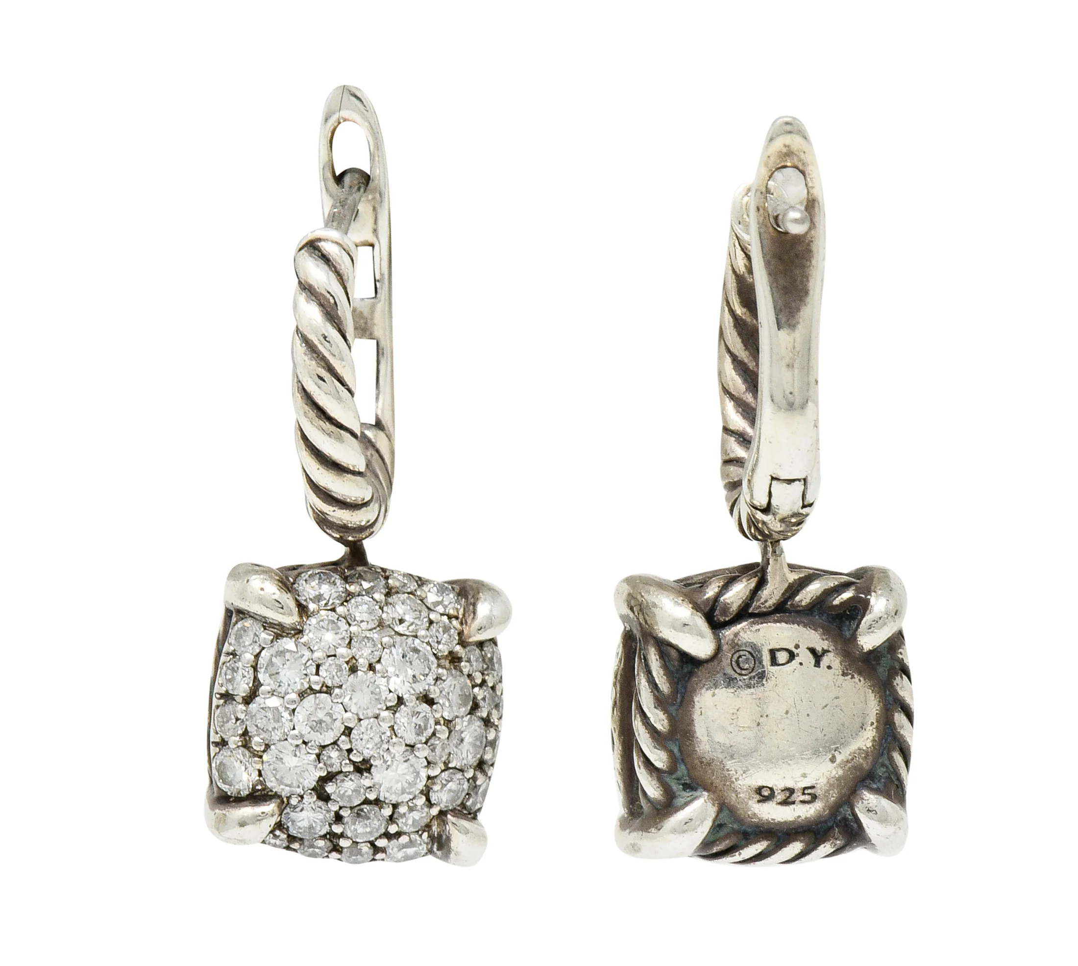 David Yurman 1.28 CTW Pave Diamond Sterling Silver Chatelaine Drop Earrings - Image 6