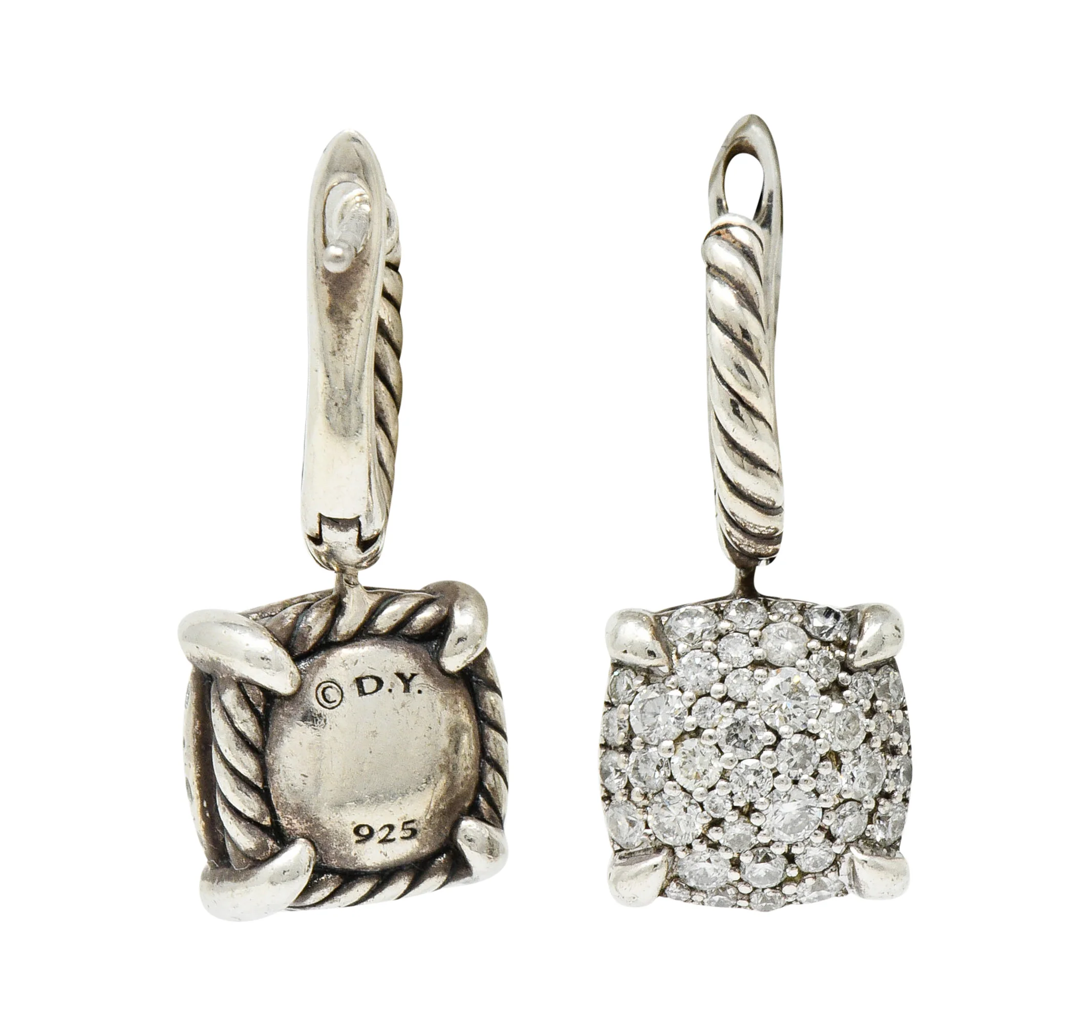David Yurman 1.28 CTW Pave Diamond Sterling Silver Chatelaine Drop Earrings - Image 7