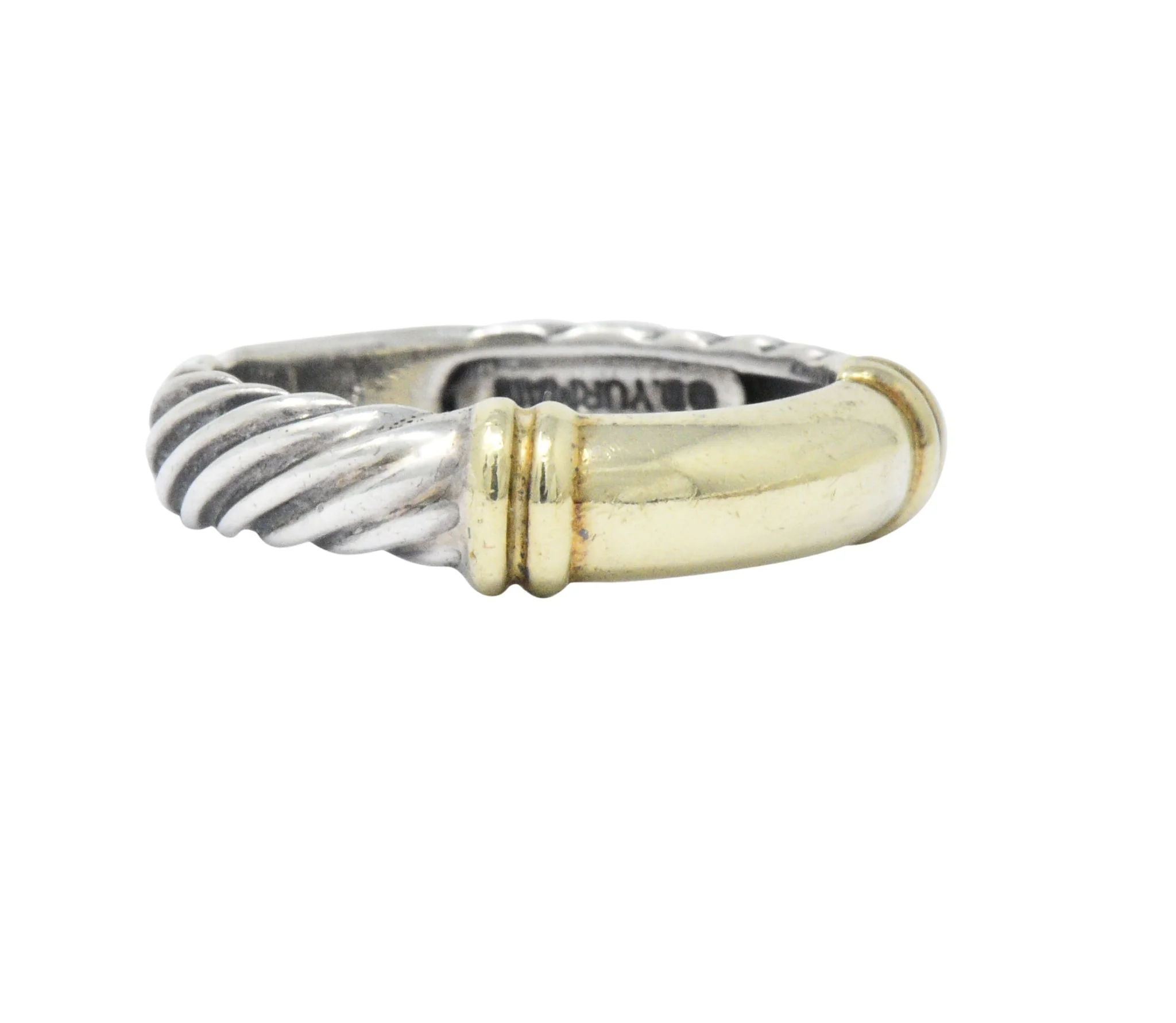 David Yurman 14 Karat Gold Sterling Silver Metro Cable Stack Band Ring - Image 3