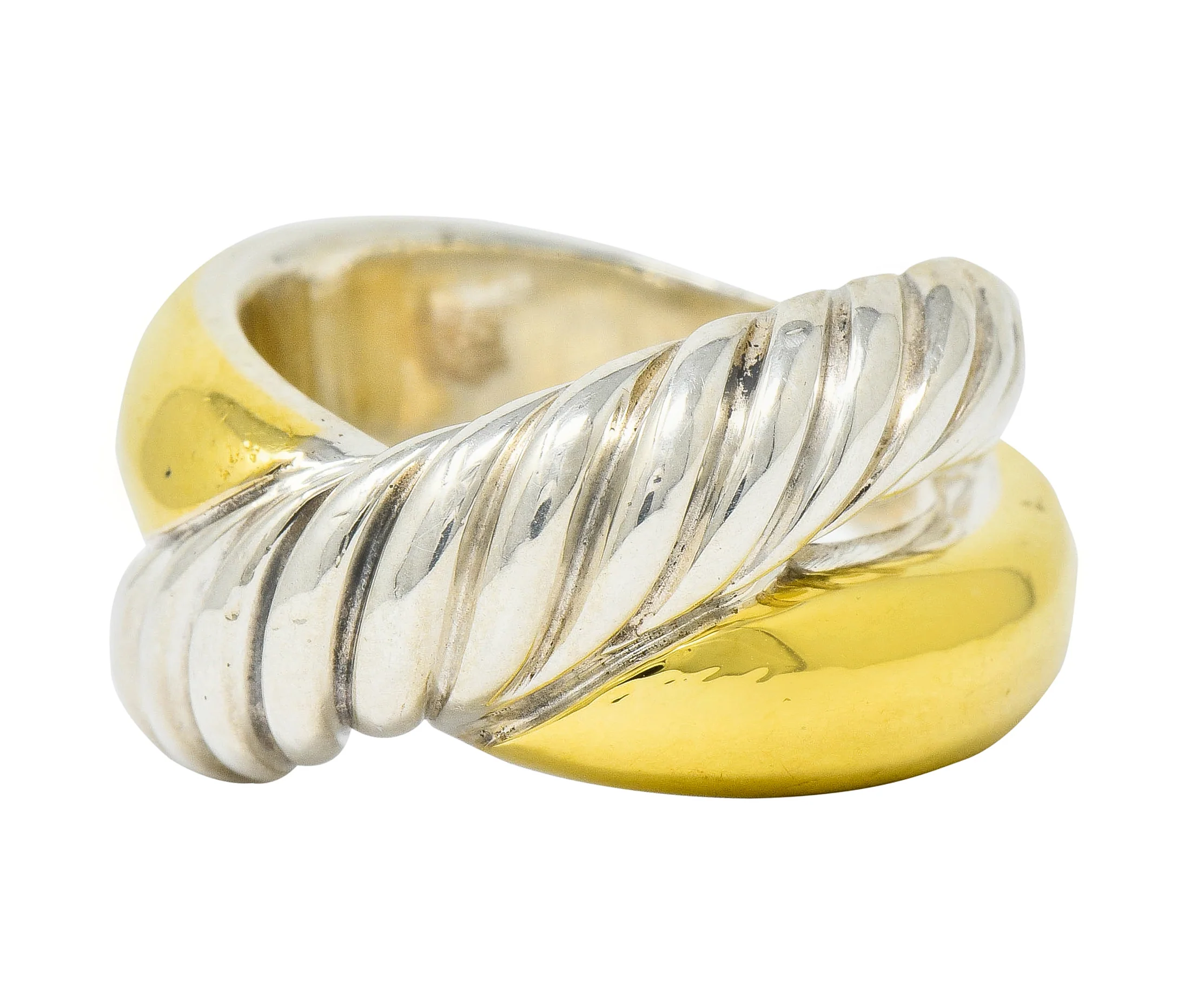 David Yurman 18 Karat Gold Sterling Silver Crossover Band Ring - Image 6