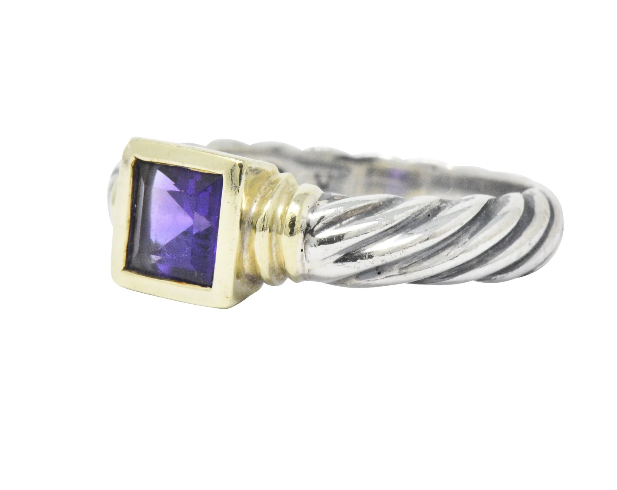 David Yurman Amethyst 14 Karat Gold Sterling Silver Metro Cable Stack Ring - Image 2